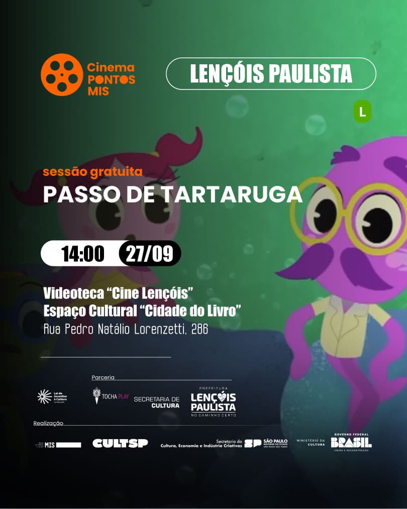 Banner do evento Cinema Pontos MIS: Passo de tartaruga