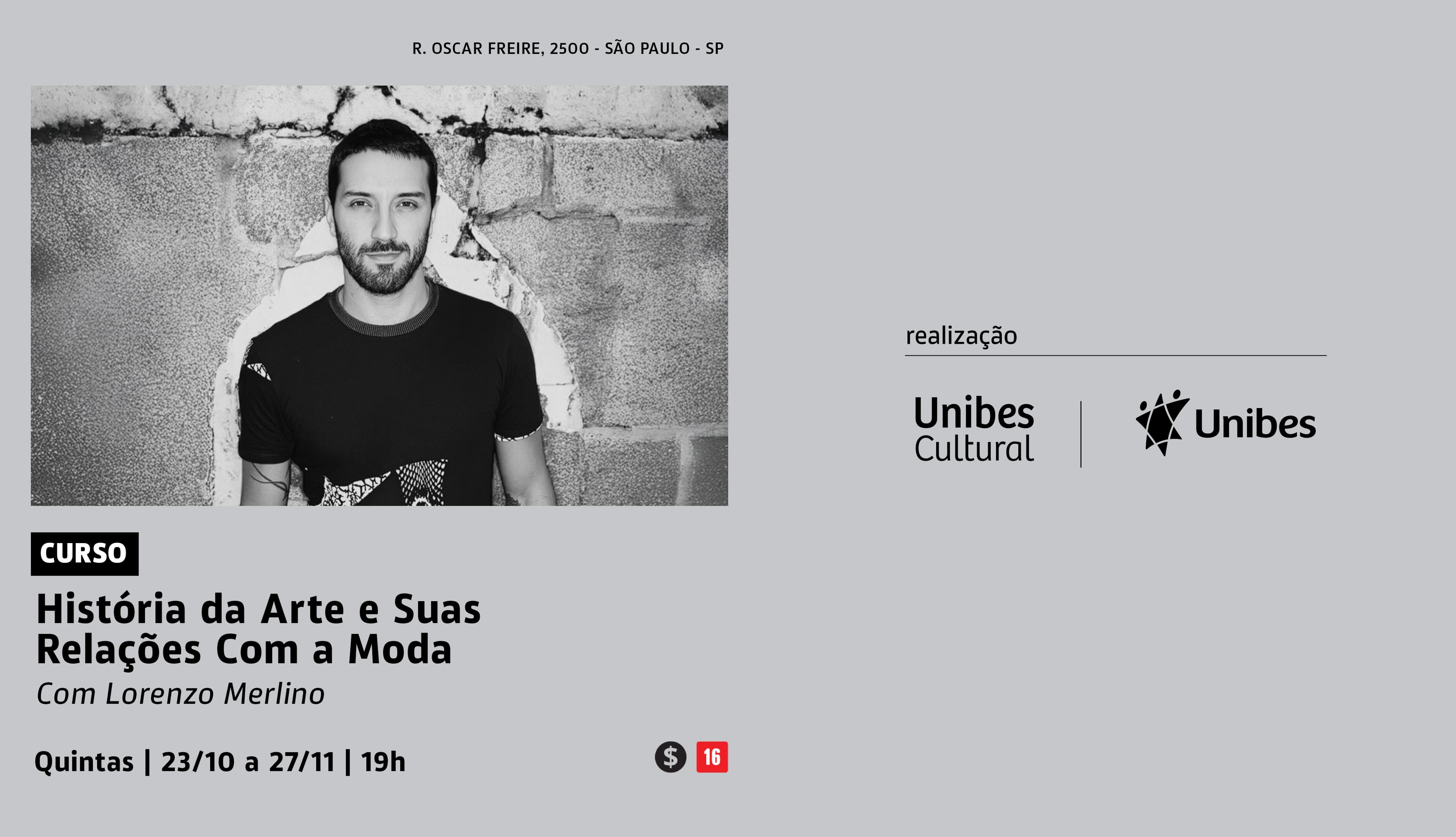 Banner do evento História da arte e suas relações com a moda com Lorenzo Merlino