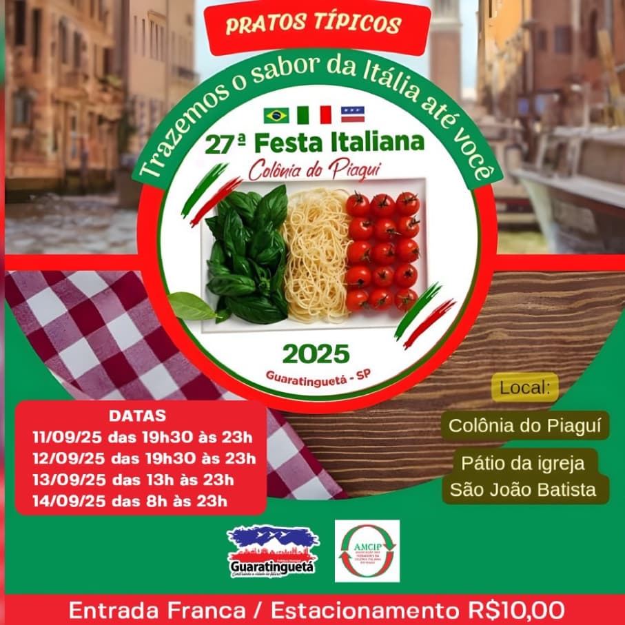 Banner do evento Festa Italiana de Guaratinguetá 2025  "27° Edição"