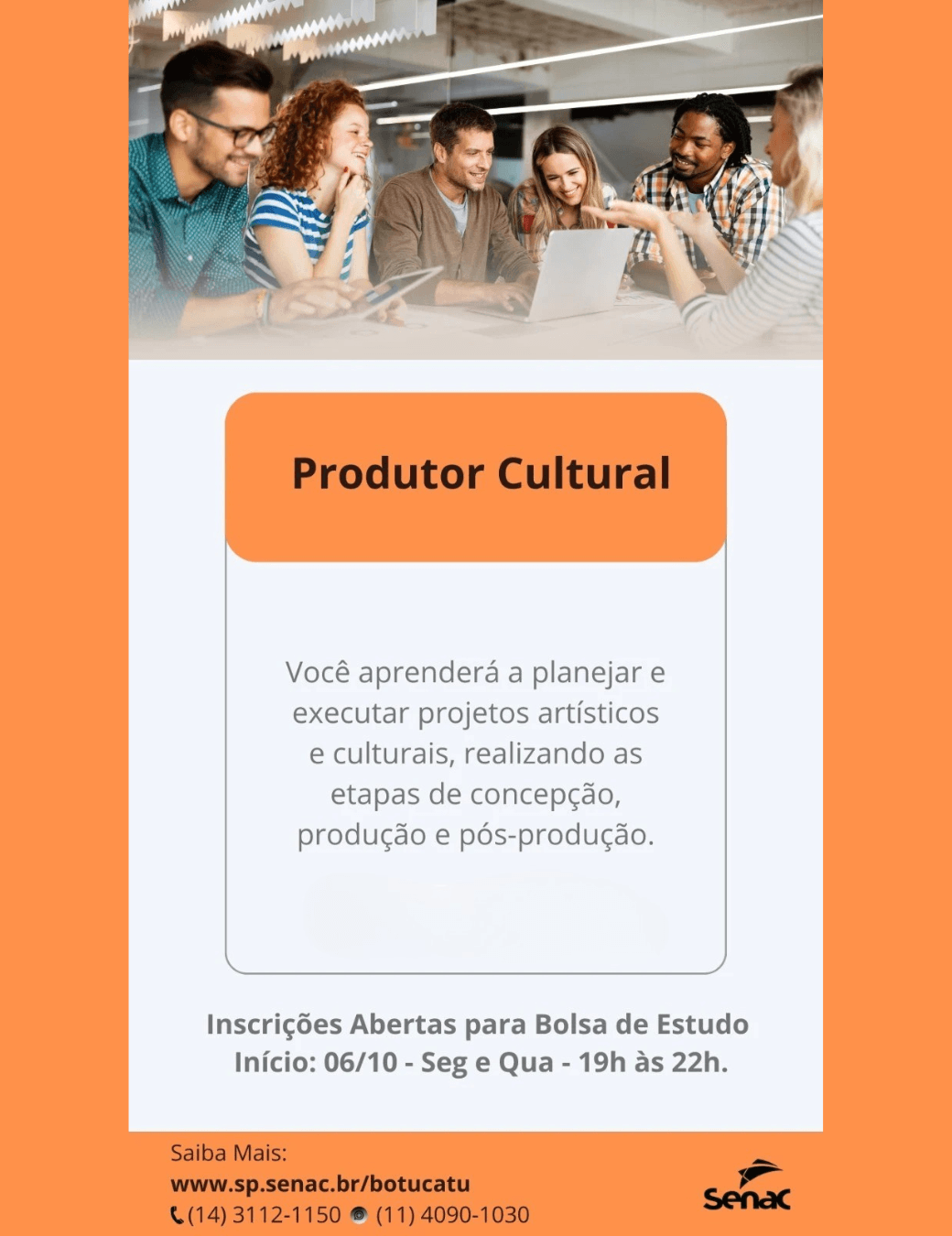 Banner do evento 🎭 INSCRIÇÕES ABERTAS: Curso de Produtor Cultural – Senac Botucatu
