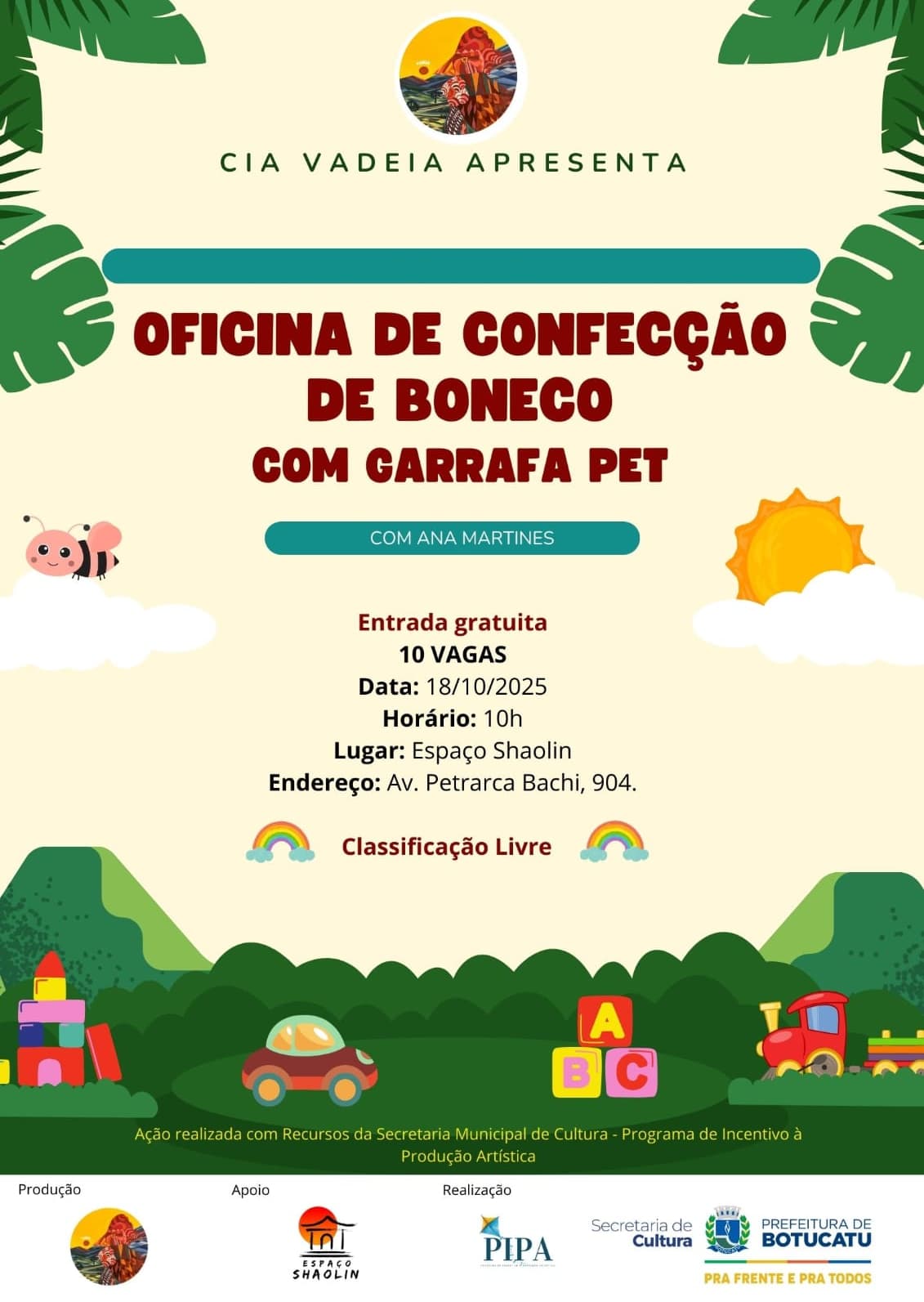 Banner do evento Oficina de confecção de boneco com garrafa pet 🍶