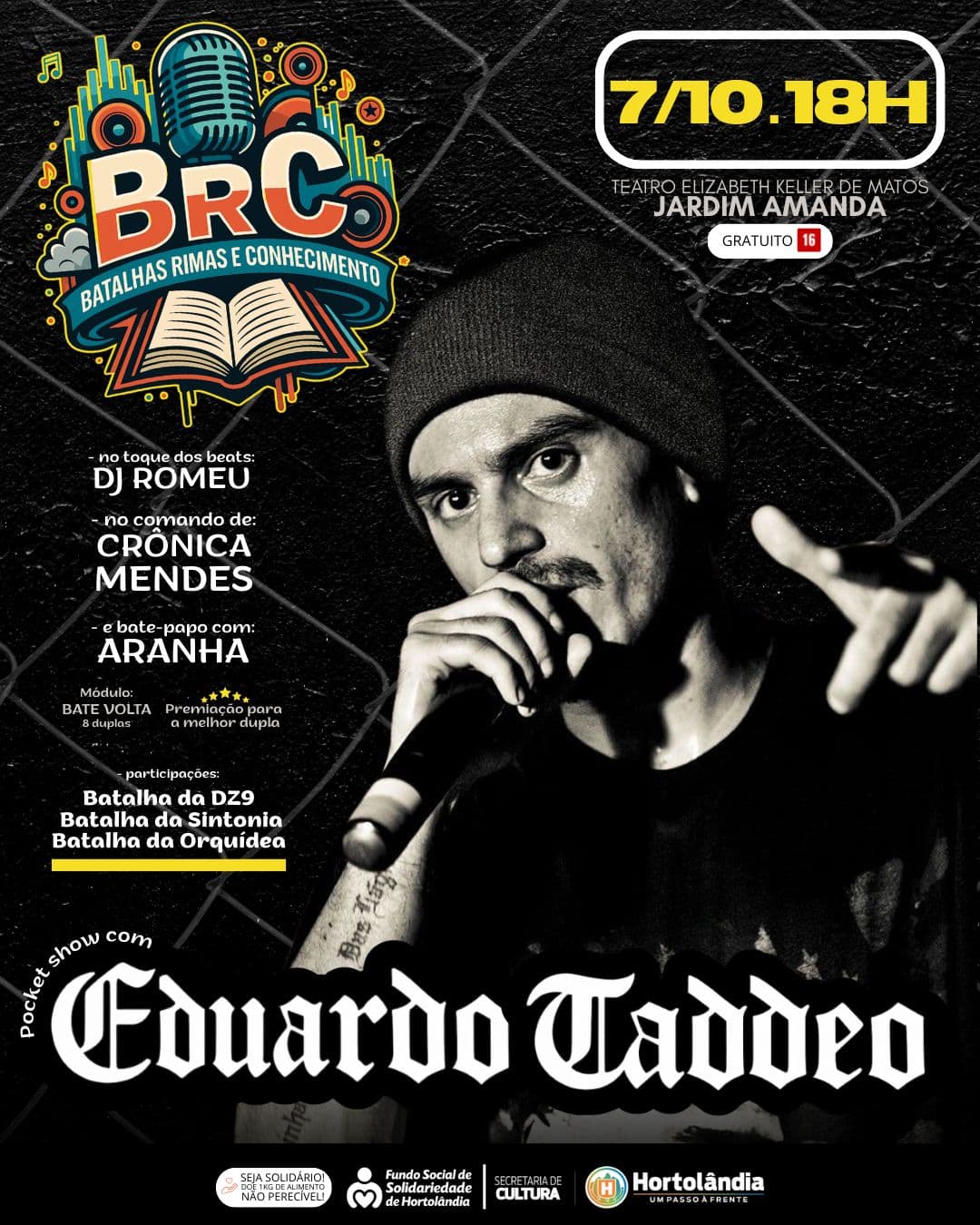 Banner do evento Batalhas, Rimas e Conhecimento com Eduardo Taddeo