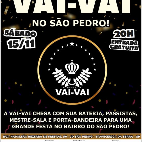 Banner do evento Escola de Samba Vai Vai - Itapecerica da Serra – SP