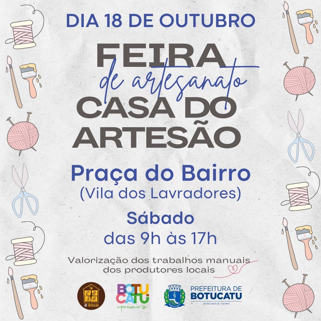 Banner do evento 🧵🎨 FEIRA DE ARTESANATO - CASA DO ARTESÃO 🧵🎨 