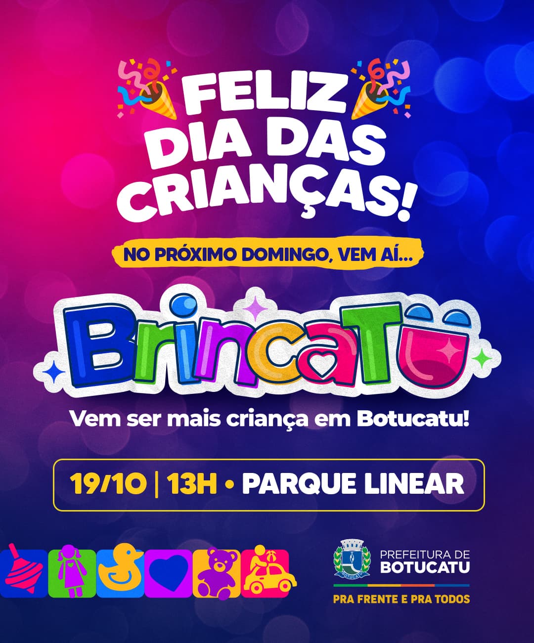 Banner do evento 🌈 BRINCATU | Feliz Dia das Crianças, Botucatu! 🌈 