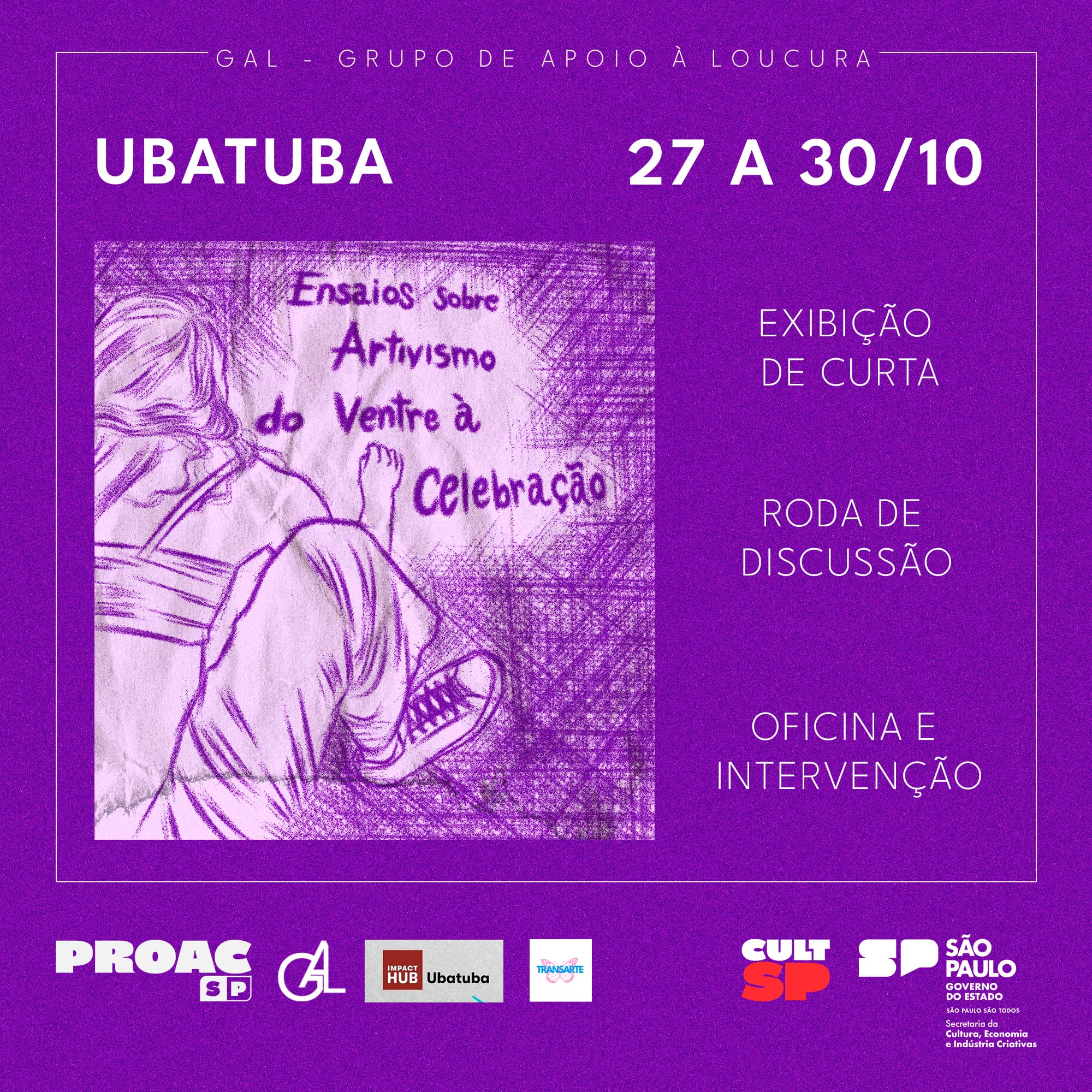 Banner do evento Ensaios Sobre Artivismo: do Ventre à Celebração, em Ubatuba