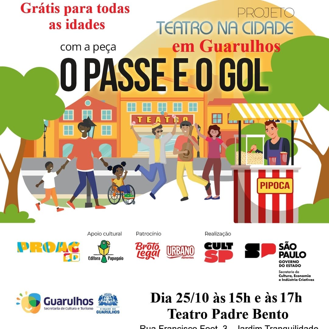 Banner do evento TEATRO INFANTIL - Peça "O Passe e o Gol"