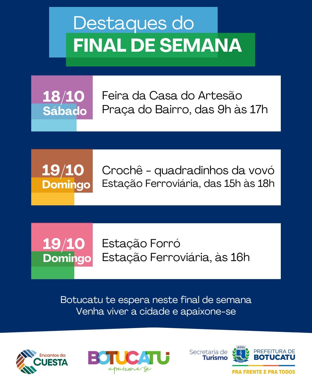 Banner do evento DESTAQUES DO FINAL DE SEMANA | Secretaria de Turismo 
