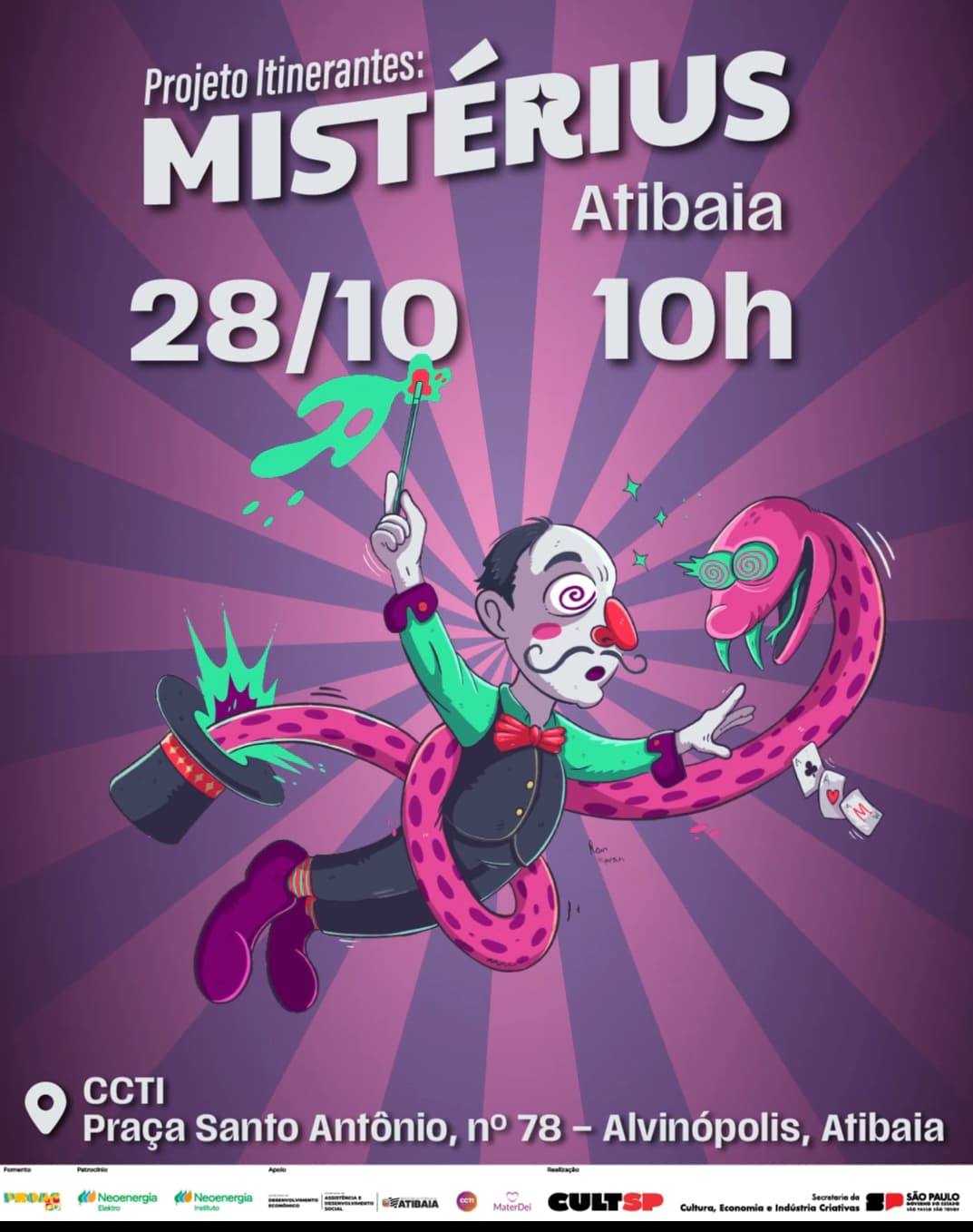 Banner do evento espetáculo Mistérius/Projeto Itinerantes