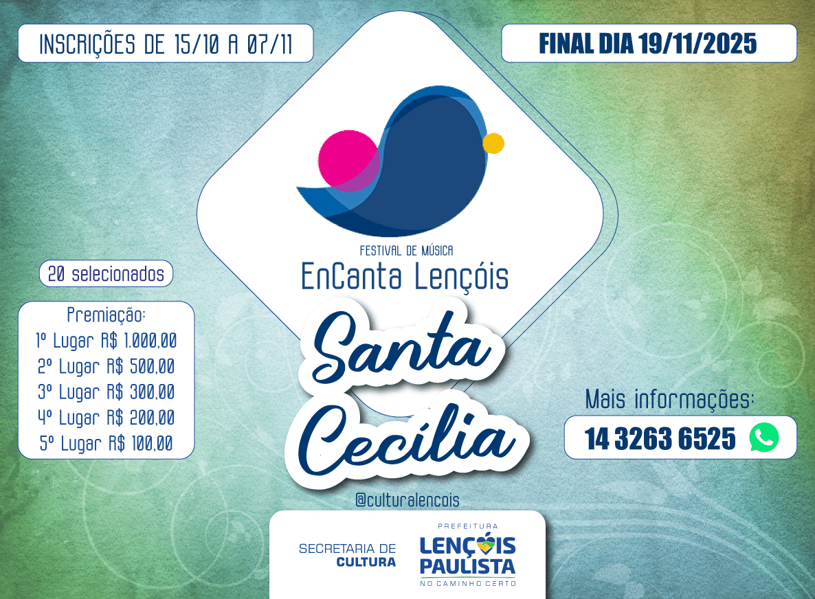Banner do evento 1º Festival de Música "EnCanta Lençóis Santa Cecília"