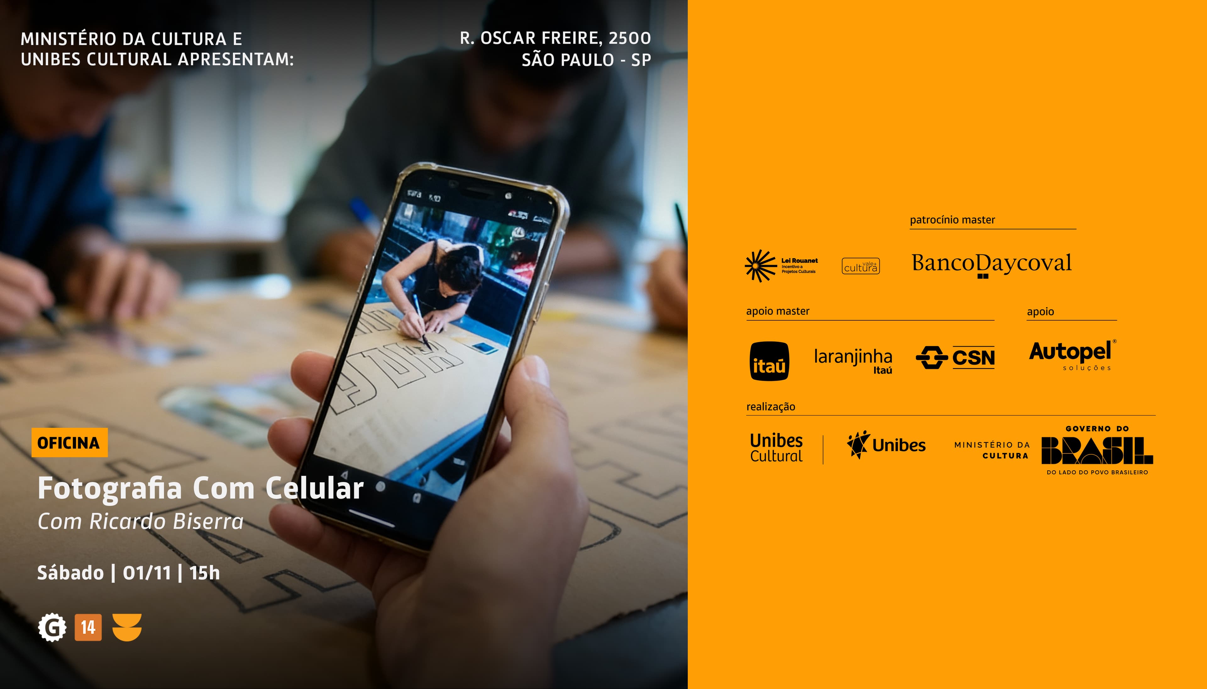 Banner do evento Oficina de Fotografia Com Celular Com Ricardo Biserra