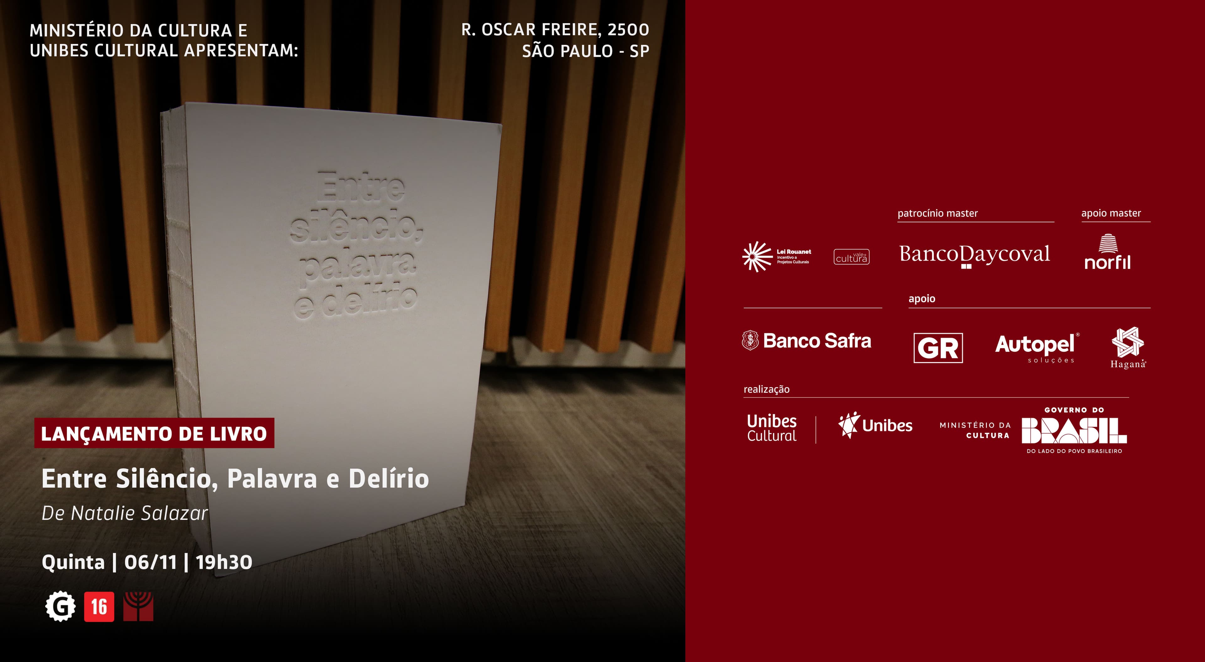 Banner do evento Lançamento do Livro Entre Palavra, Silêncio e Delírio