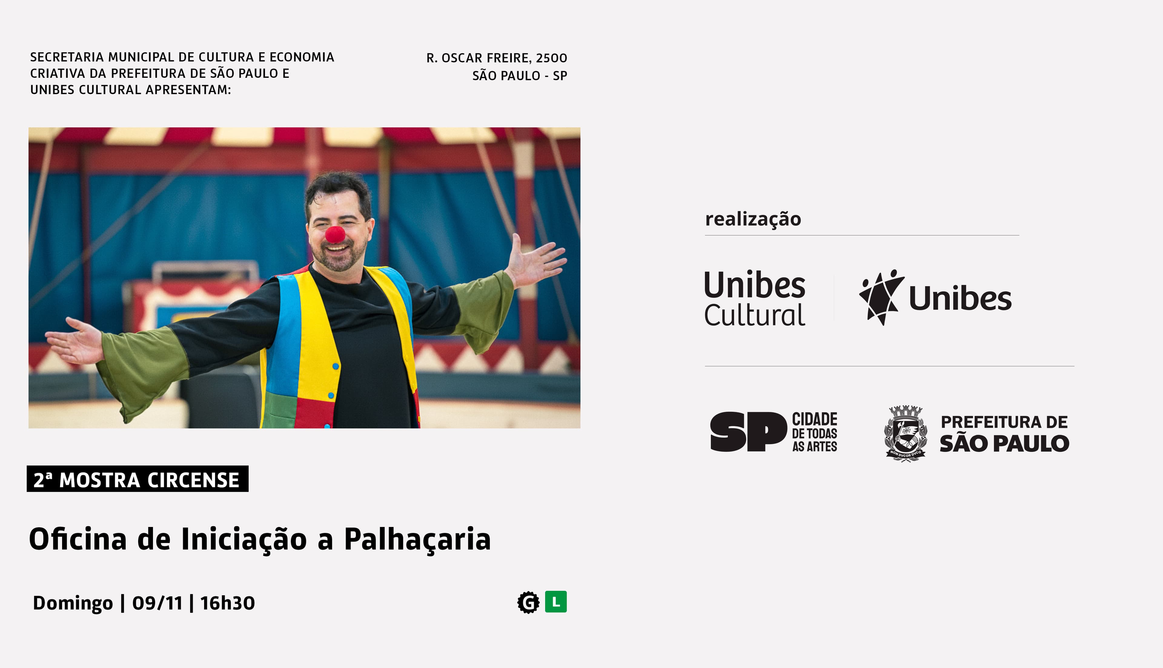 Banner do evento Oficina Circense de Iniciação a Palhaçaria