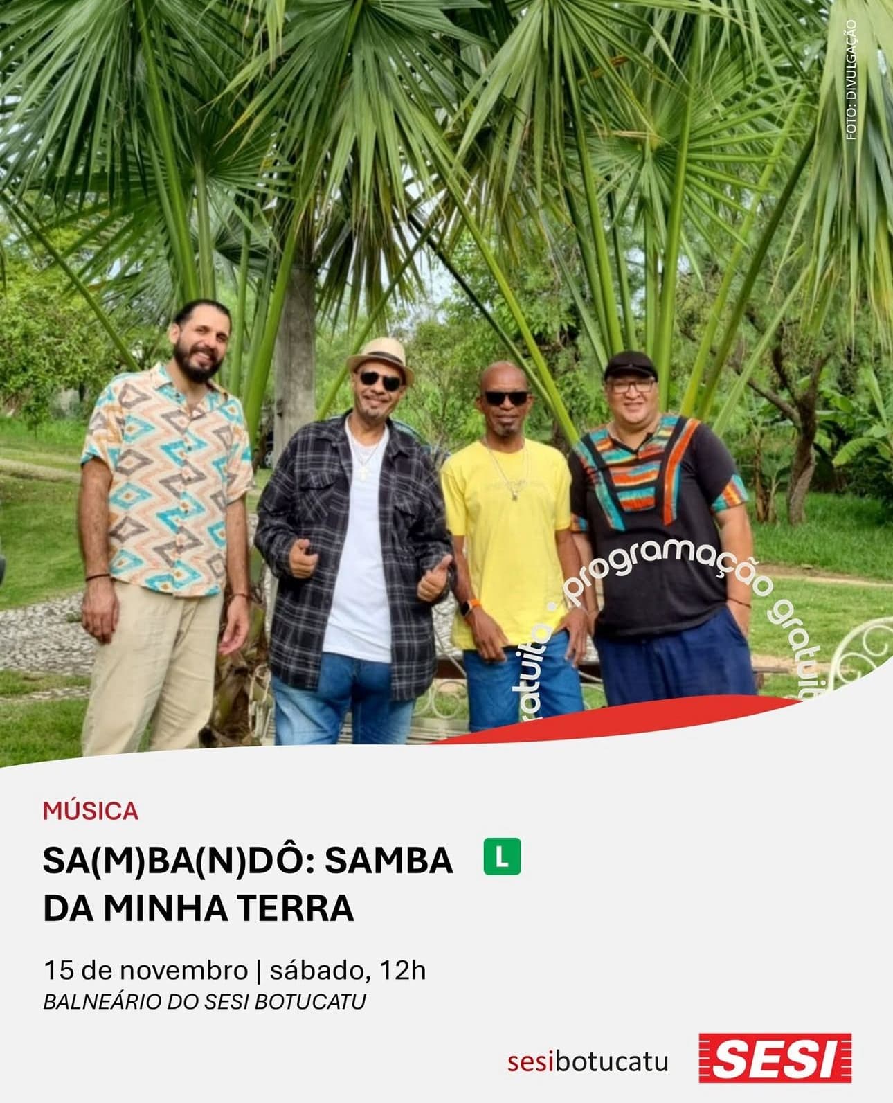 Banner do evento 🎶 MÚSICA | SA(M)BA(N)DÔ: SAMBA DA MINHA TERRA ✨