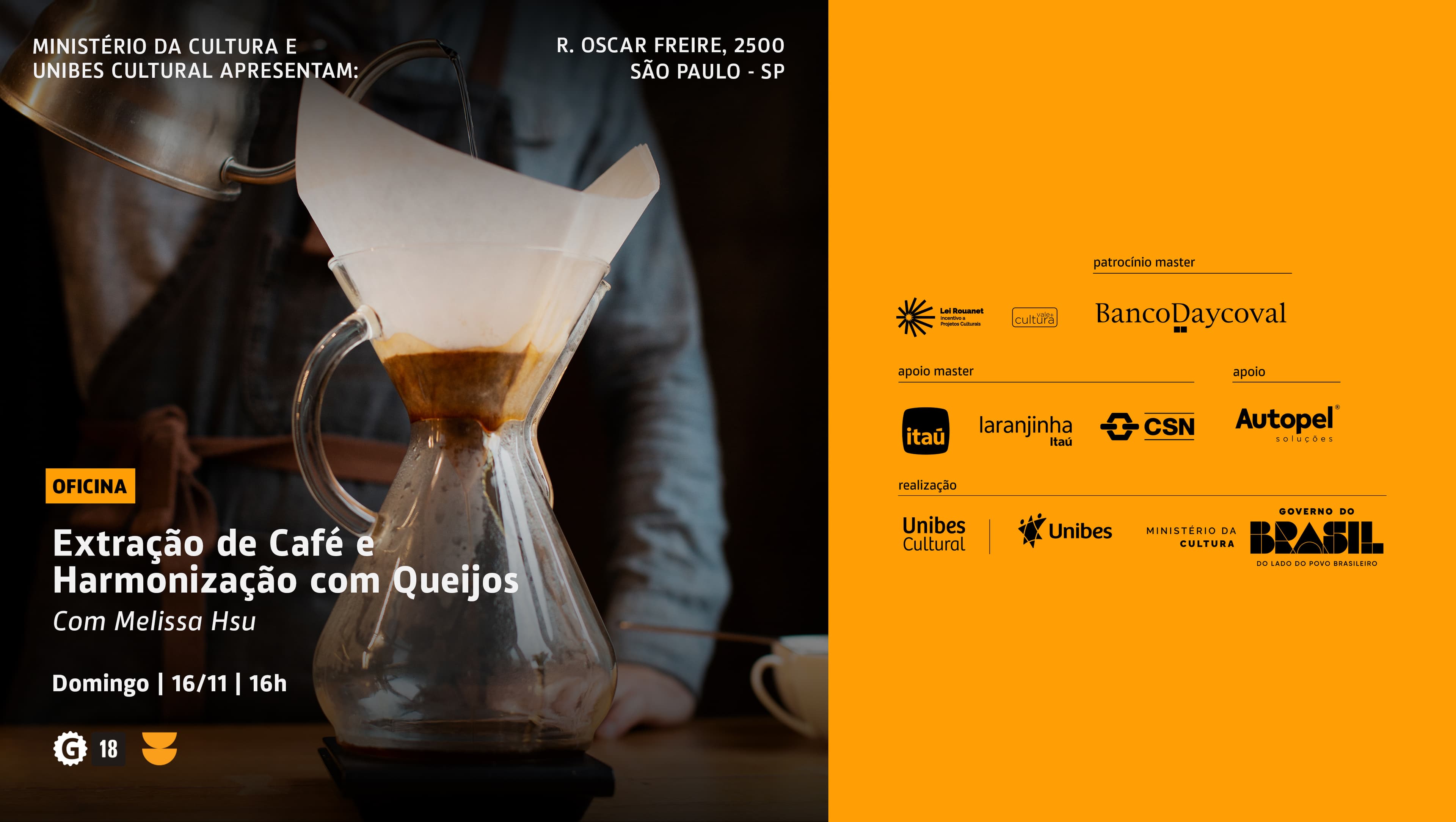 Banner do evento Oficina Extração de Café e Harmonização com Queijos