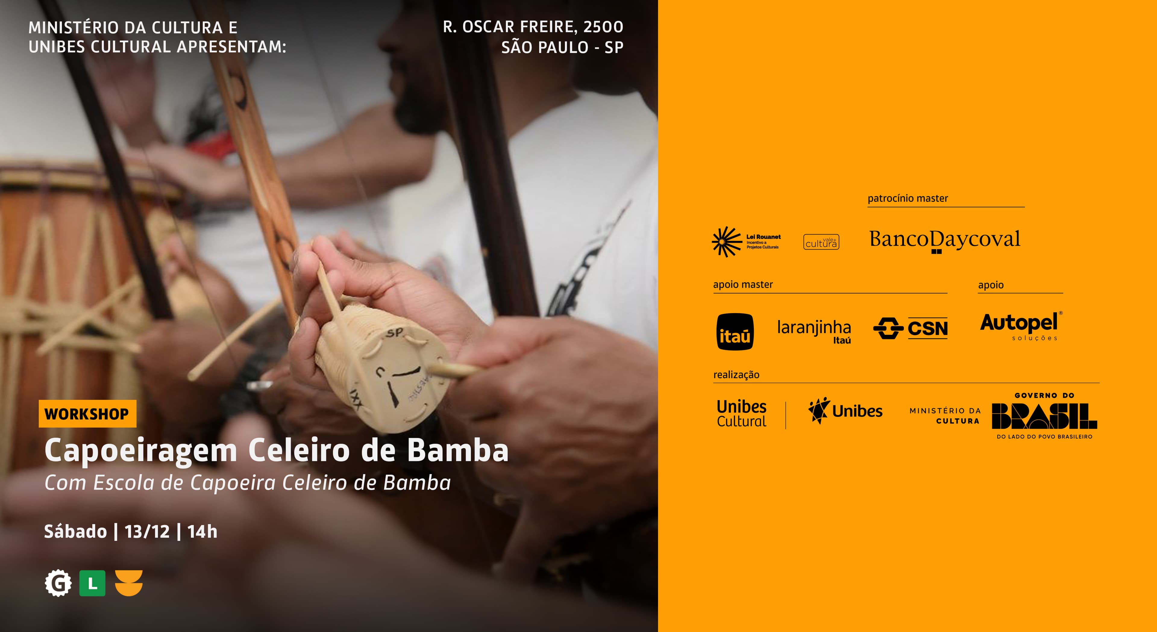 Banner do evento Workshop Capoeiragem Celeiro de Bamba