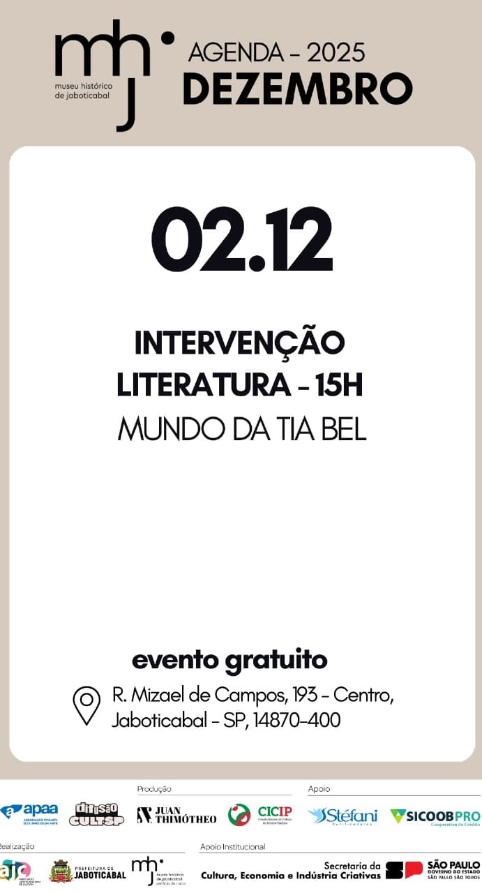 Banner do evento ANGELLA CONTE da cidade de Jaboticabal - Contação de história da Tia Bel - o autor Juan Thimótheo