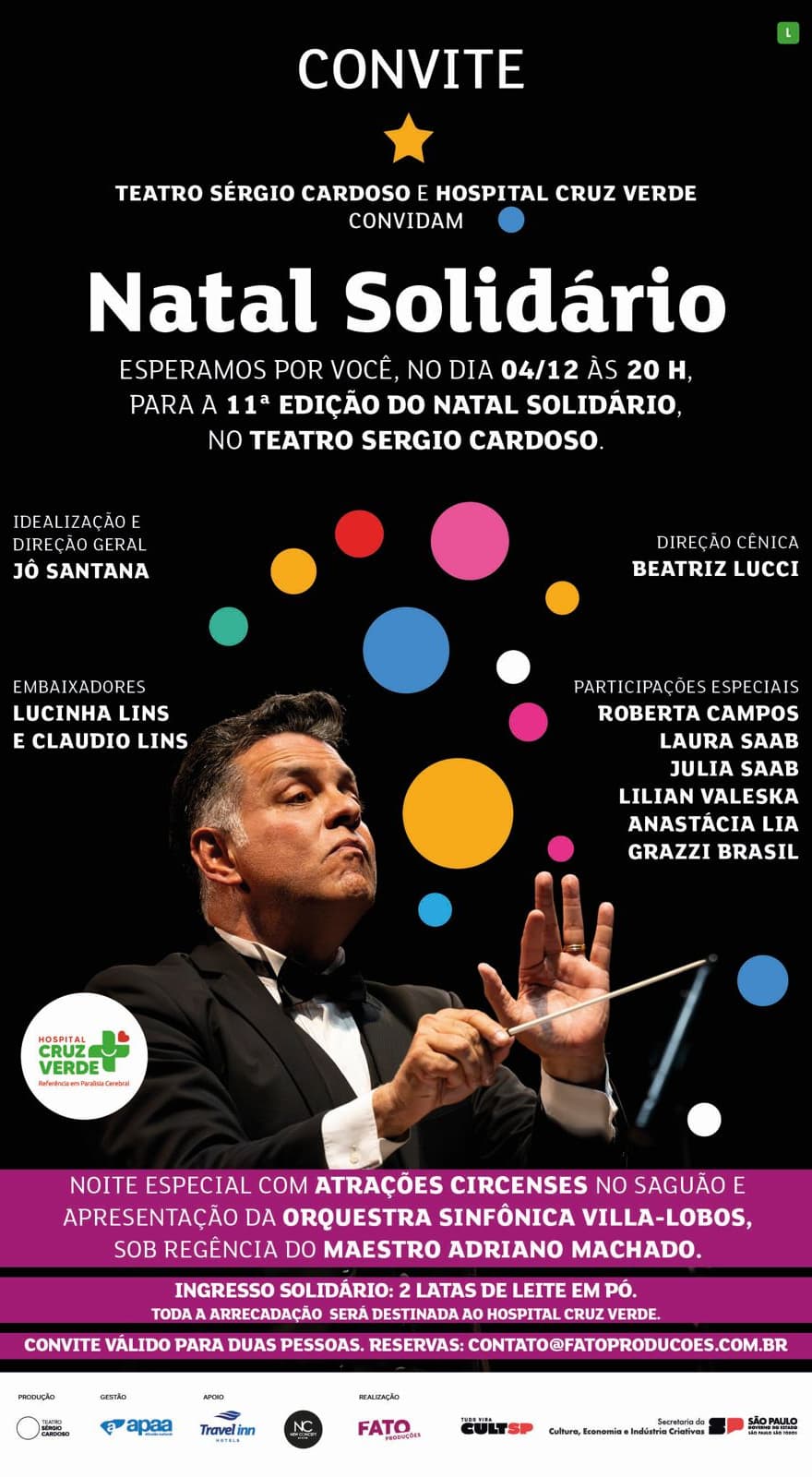 Banner do evento Natal Solidário - Teatro Sérgio Cardoso