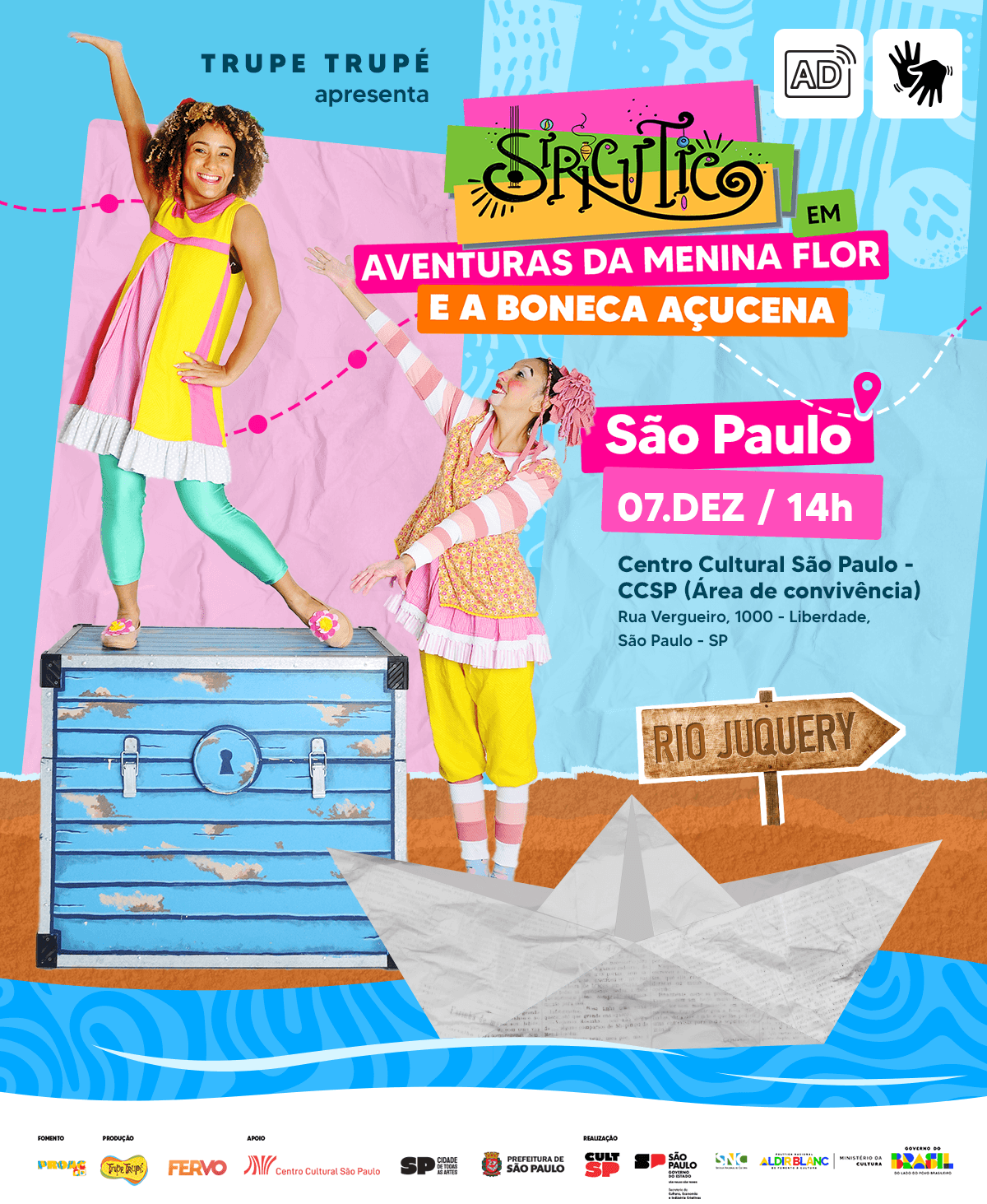 Banner do evento Siricutico em: aventuras da menina Flor e a boneca Açucena