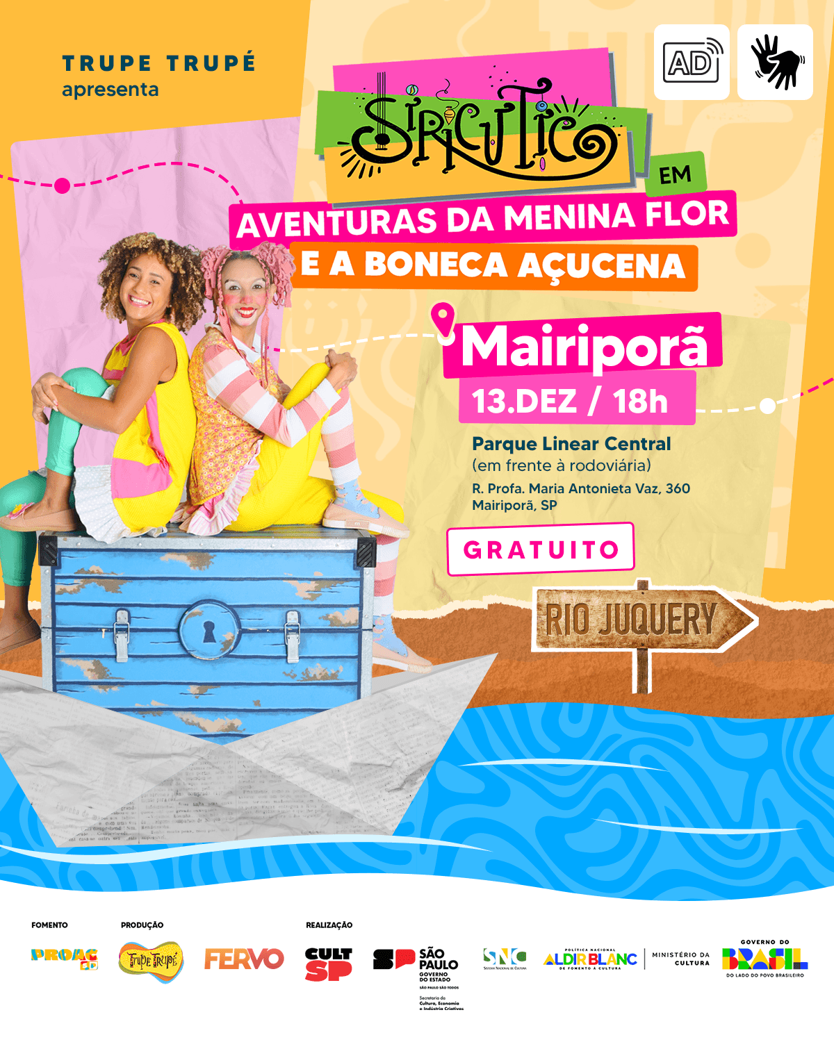 Banner do evento Siricutico em: aventuras da menina Flor e a boneca Açucena