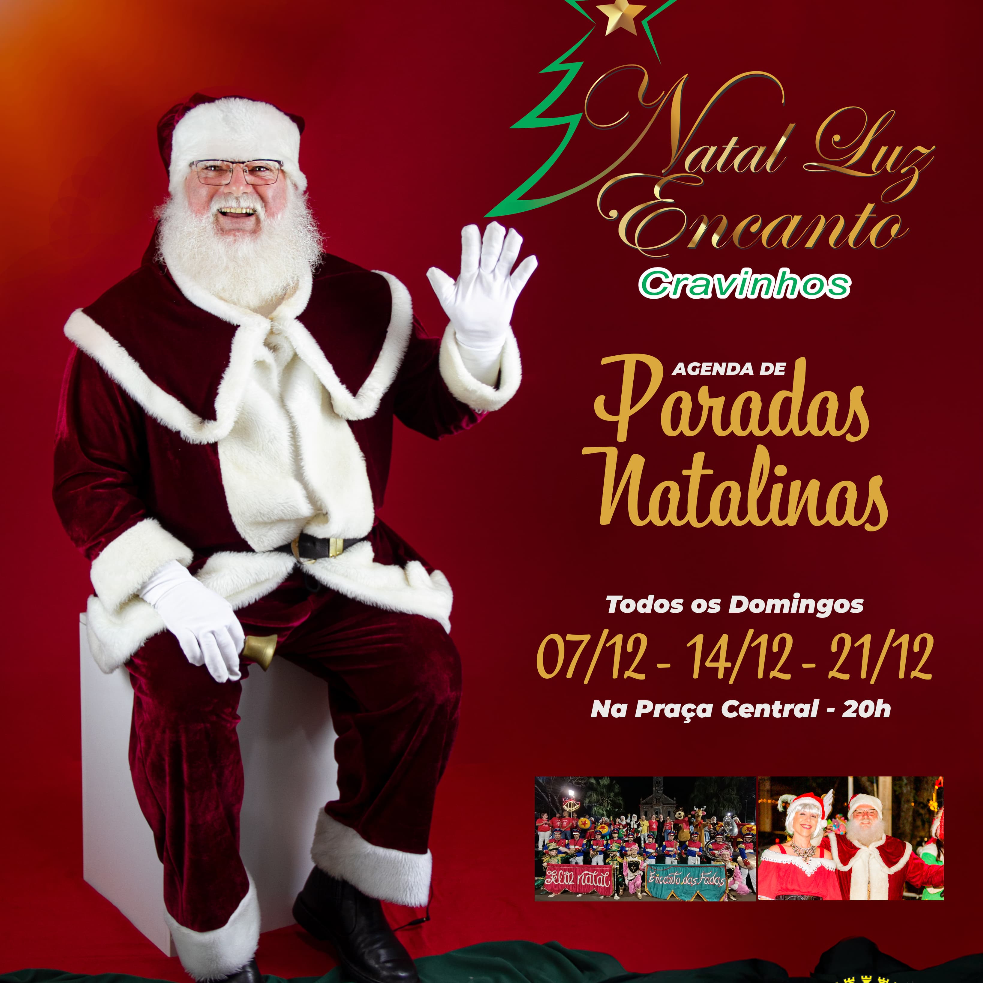 Banner do evento Parada Natalina - Natal Luz Encanto Cravinhos