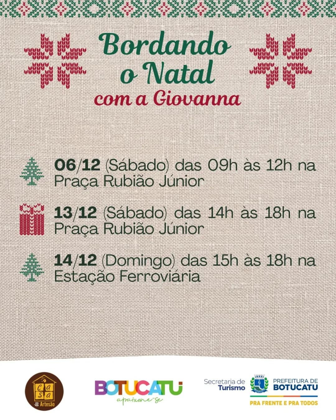 Banner do evento 🎄✨ Bordando o Natal – Oficinas Gratuitas ao Ar Livre! 🎄✨