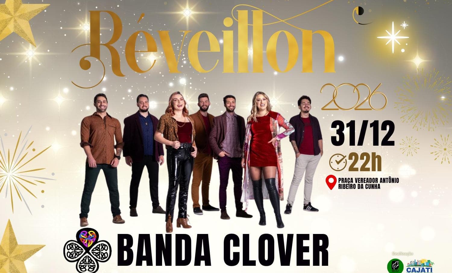 Banner do evento REVEILLON BANDA CLOVER-NATAL ENCANTADO CAJATI/SP