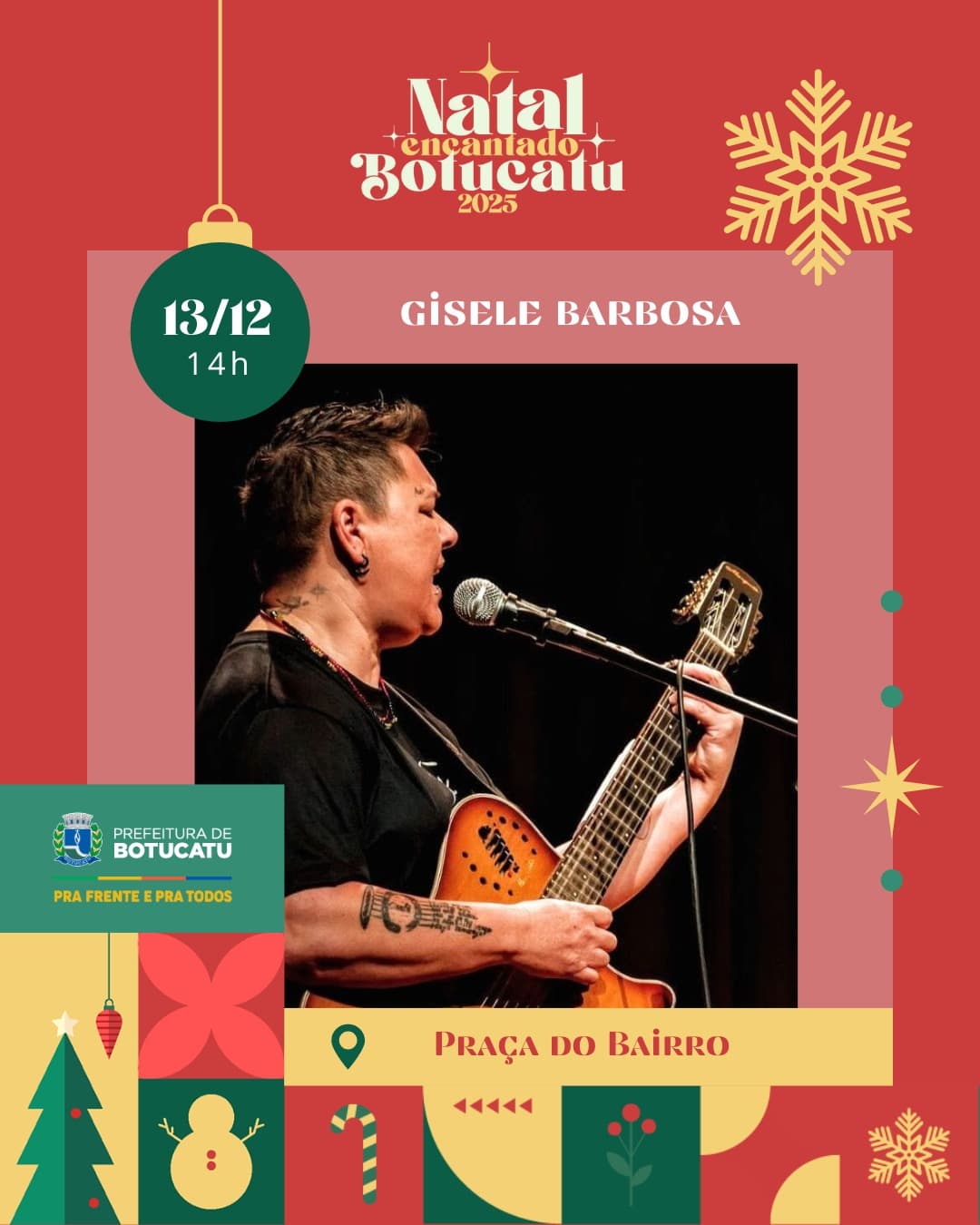 Banner do evento 🎼✨ Natal em Botucatu – Programação Especial do Dia 13 na Praça do Bairro ✨🎼