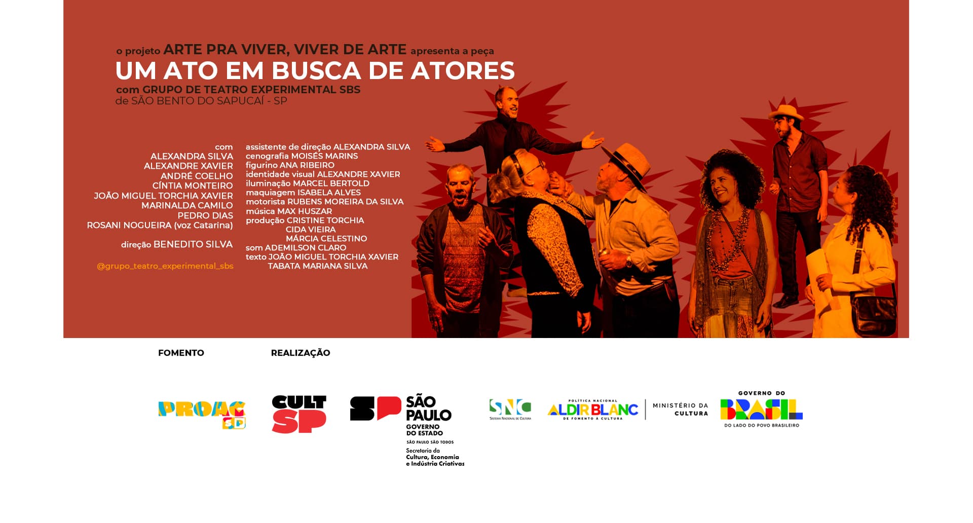 Banner do evento apresentação da peça "Um Ato Em Busca De Atores"