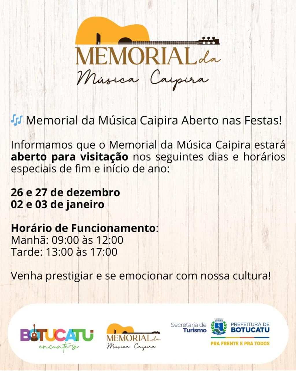 Banner do evento ✨ Memorial da Música Caipira aberto nas Festas! ✨