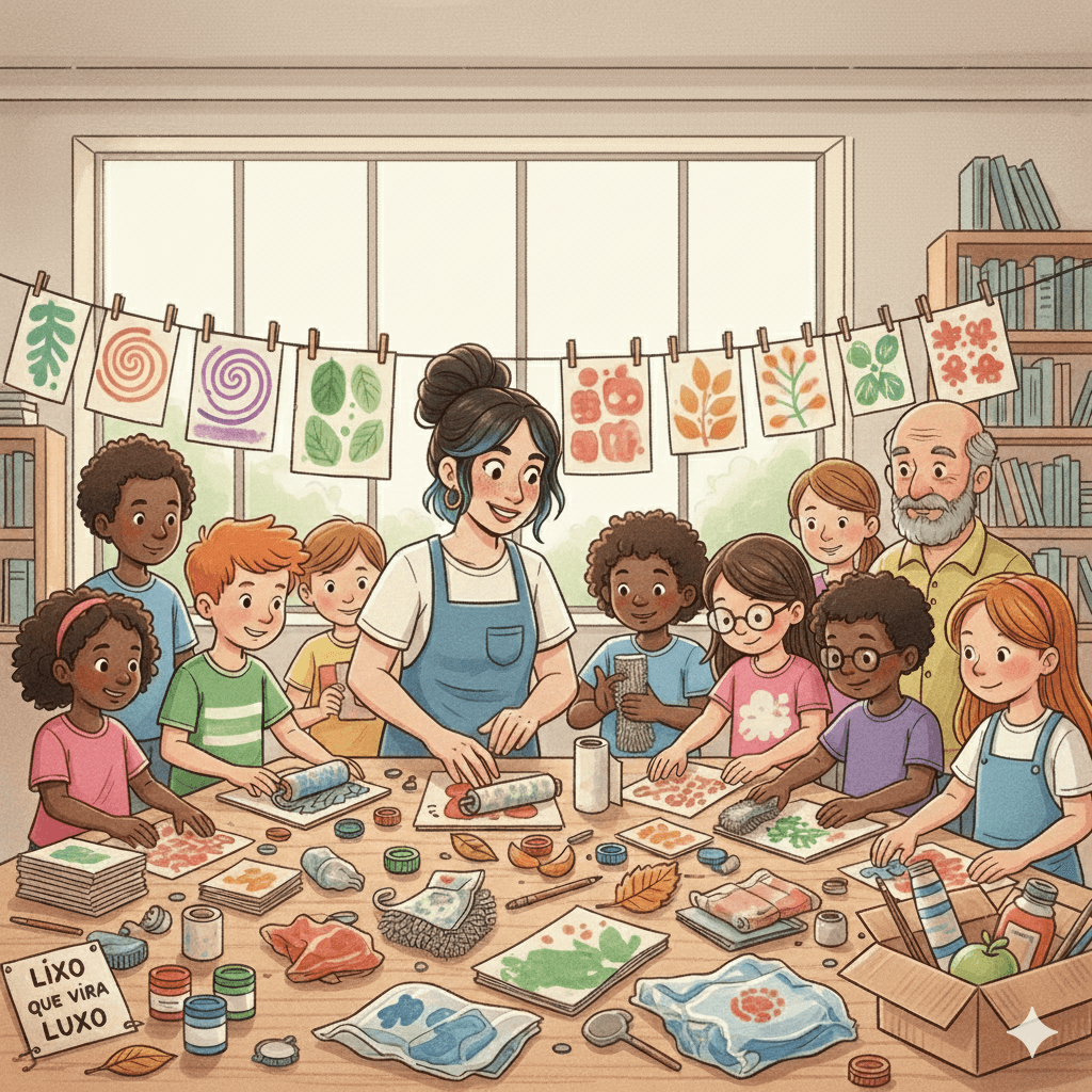 Banner do evento EXPERIMENTAÇÃO TEXTURAS RECICLÁVEIS – COM EQUIPE BIBLIOTECA