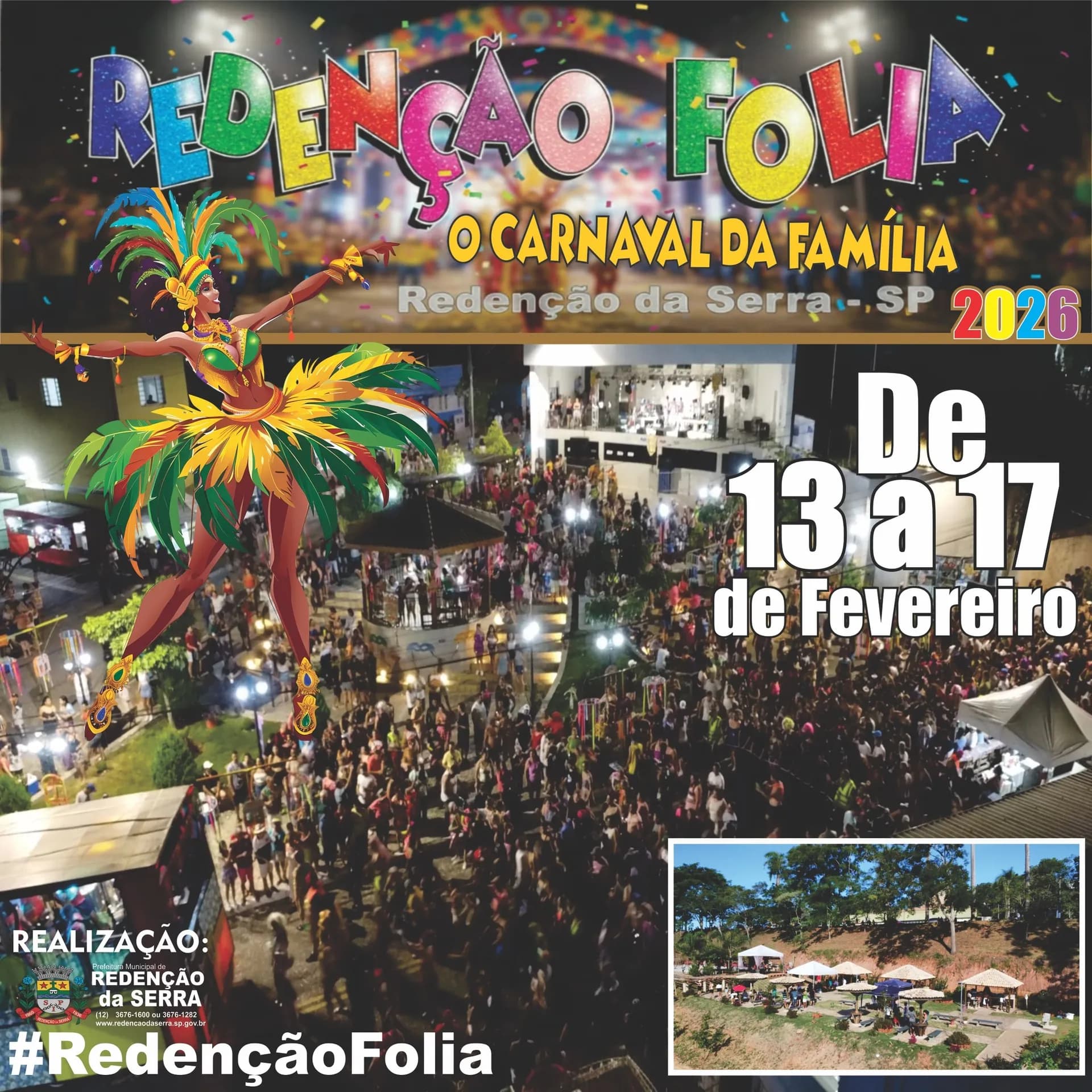 Banner do evento Redenção Folia 2026 "O Carnaval da Familia"