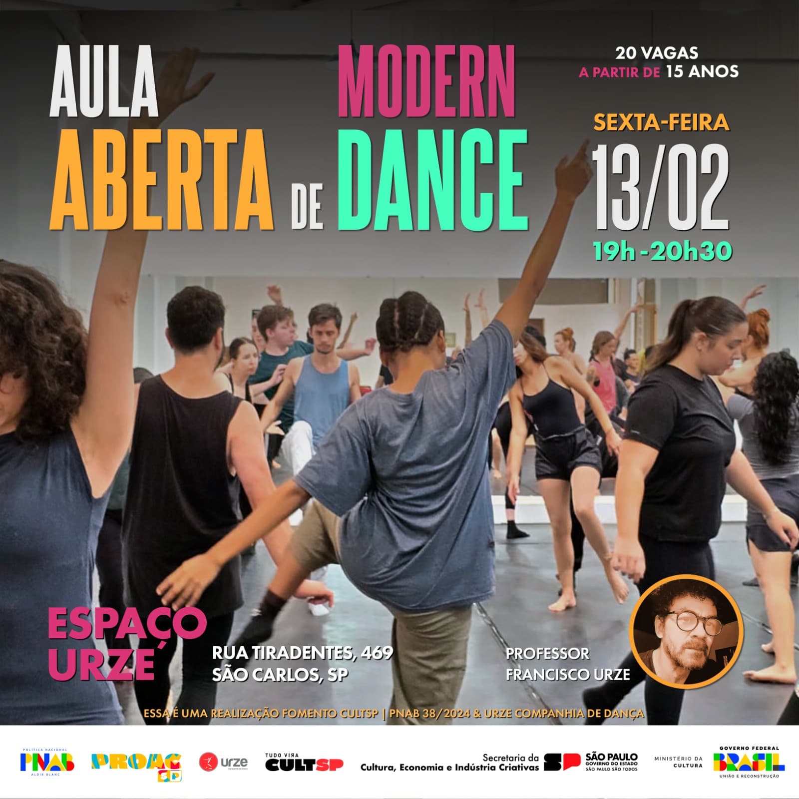 Banner do evento Aula aberta de Modern Dance com Francisco Urze