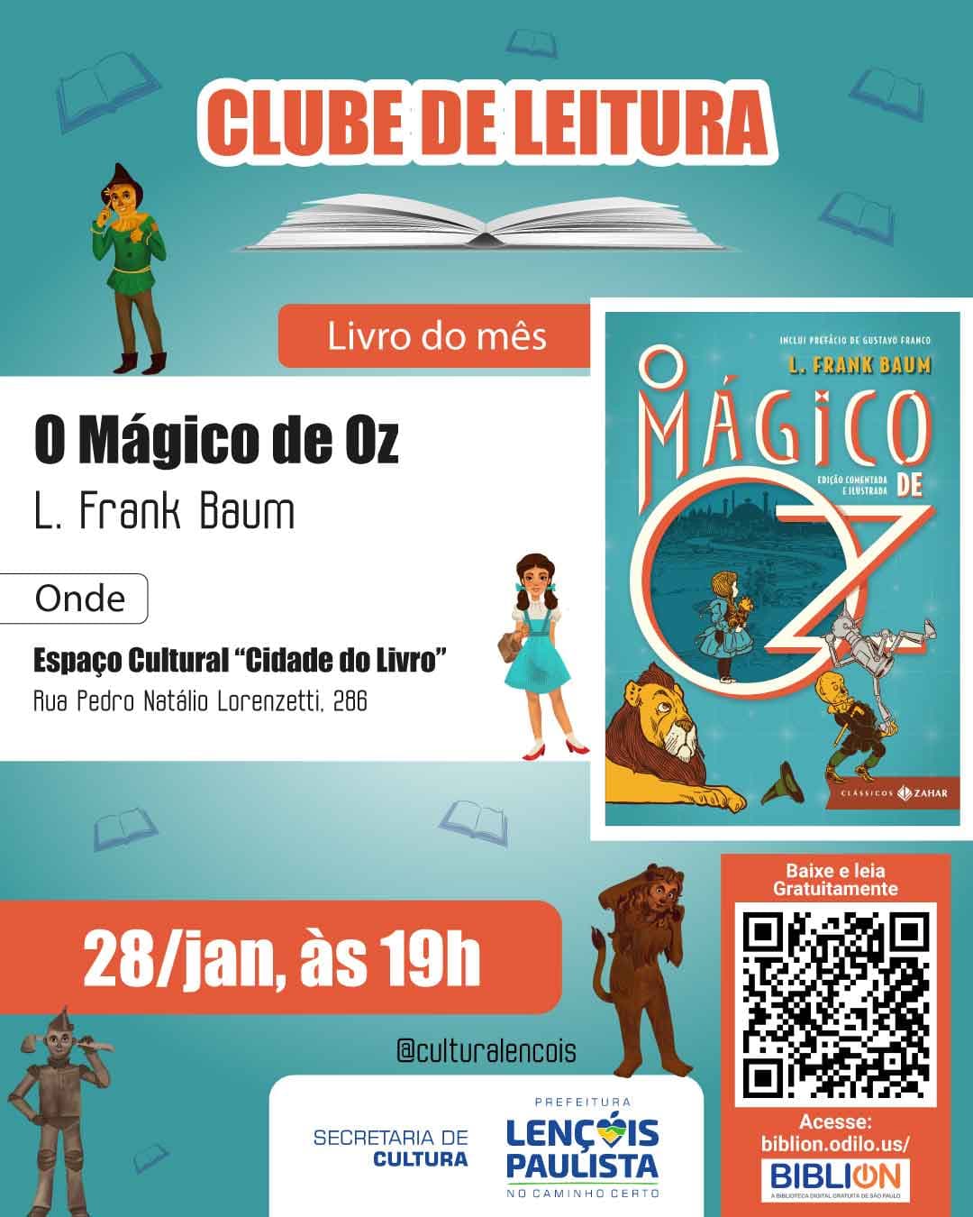 Banner do evento Clube do Livro - O Mágico de Oz
