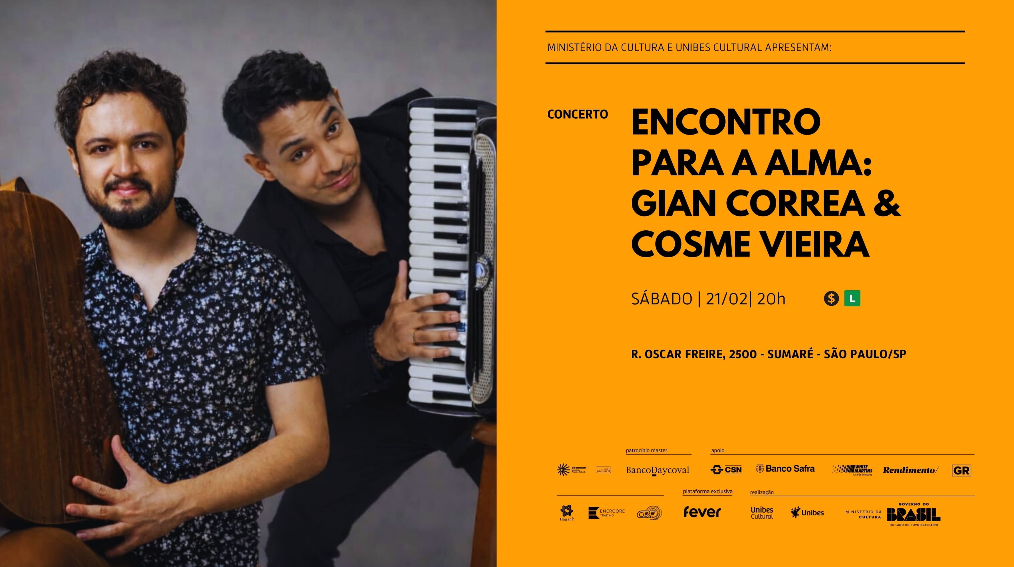 Banner do evento Encontro para a Alma: Gian Correa & Cosme Vieira