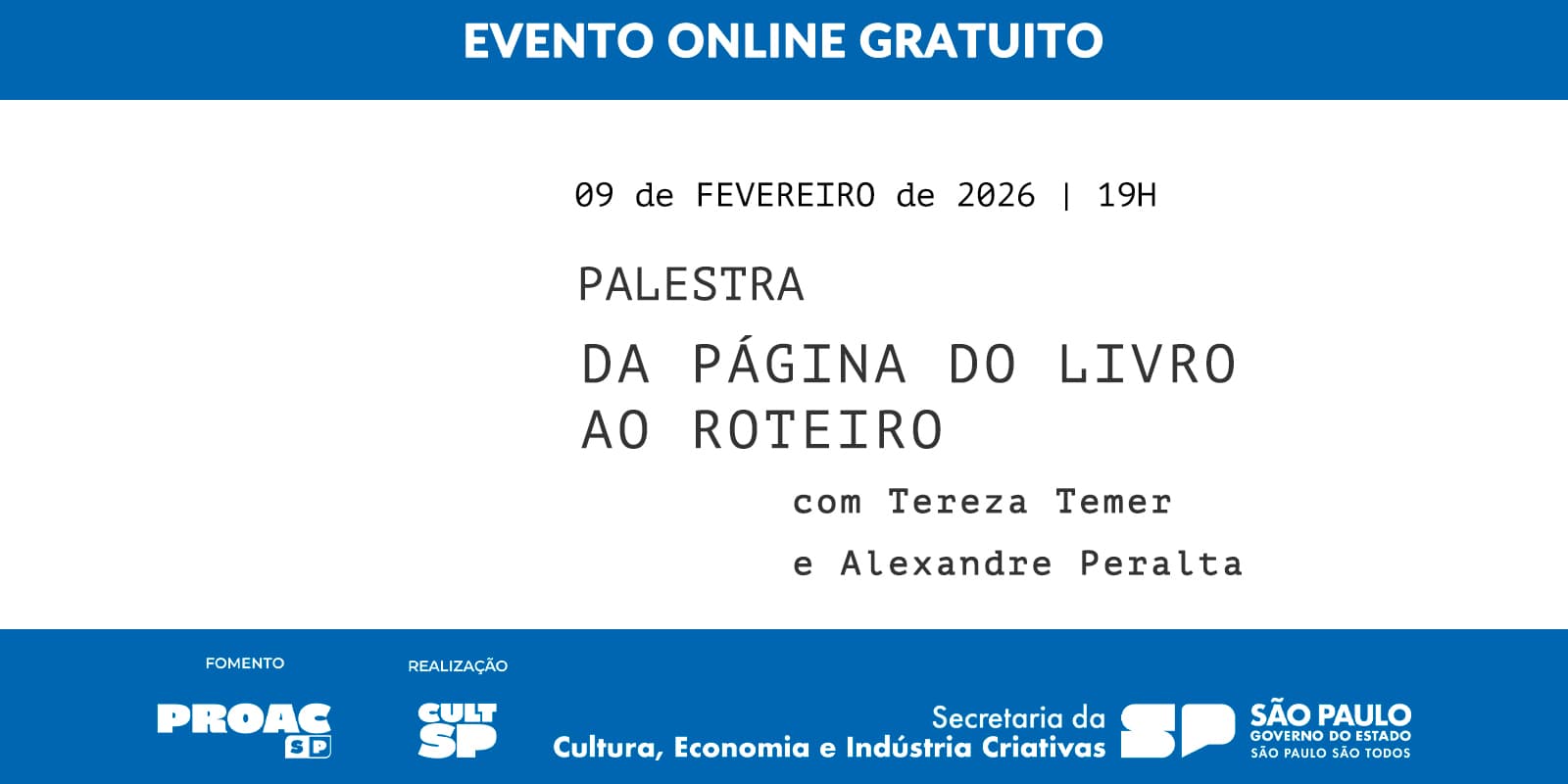 Banner do evento Palestra - Da página do livro ao Roteiro