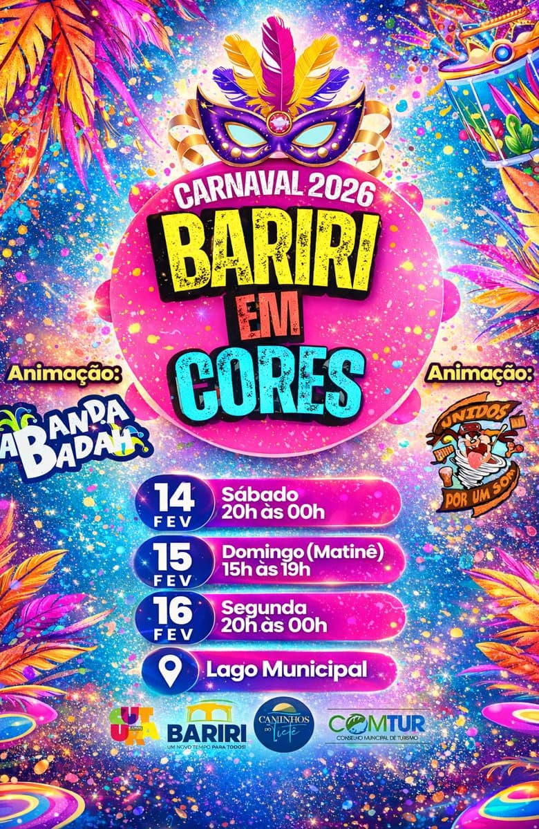 Banner do evento ''Bariri em Cores , Carnaval 2026''
