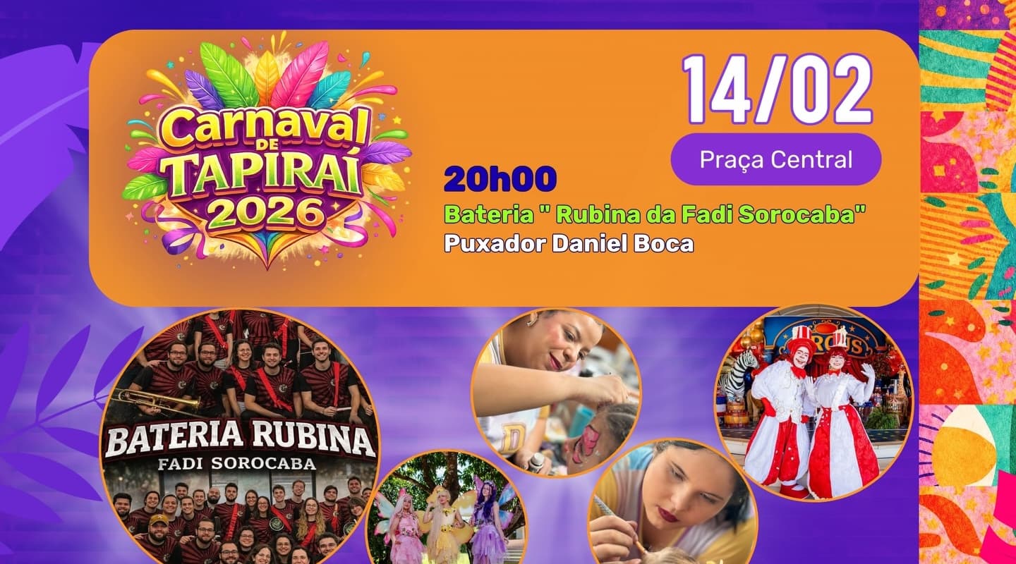 Banner do evento 🎭 Carnaval de Tapiraí 2026