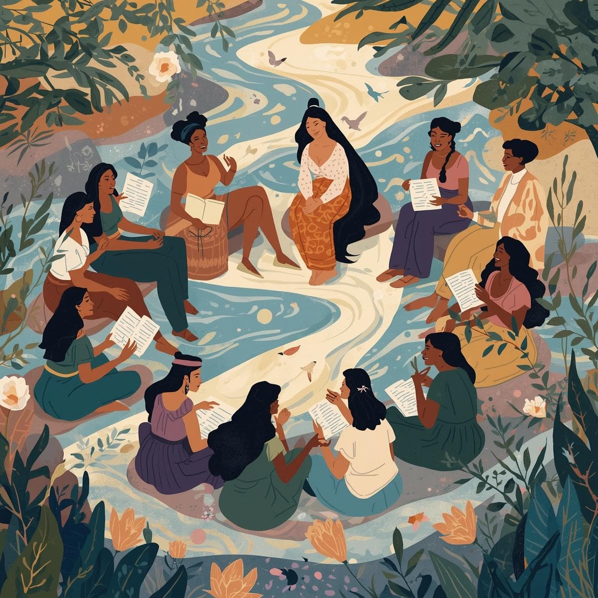 Banner do evento CORRENTEZA: SARAU MULHERES VIVAS – COM EQUIPE BIBLIOTECA