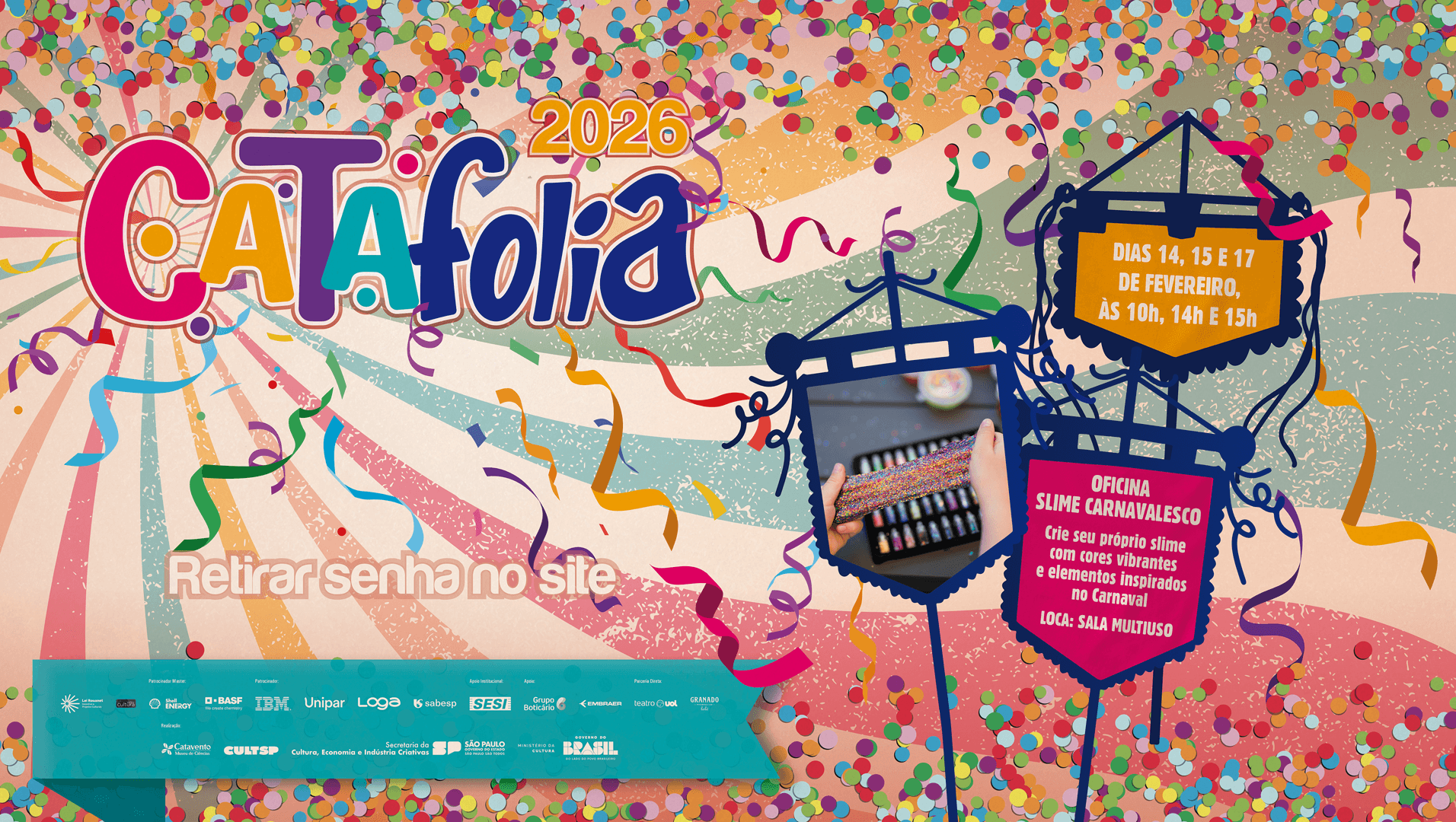 Banner do evento Catafolia - Oficina Slime Carnavalesco