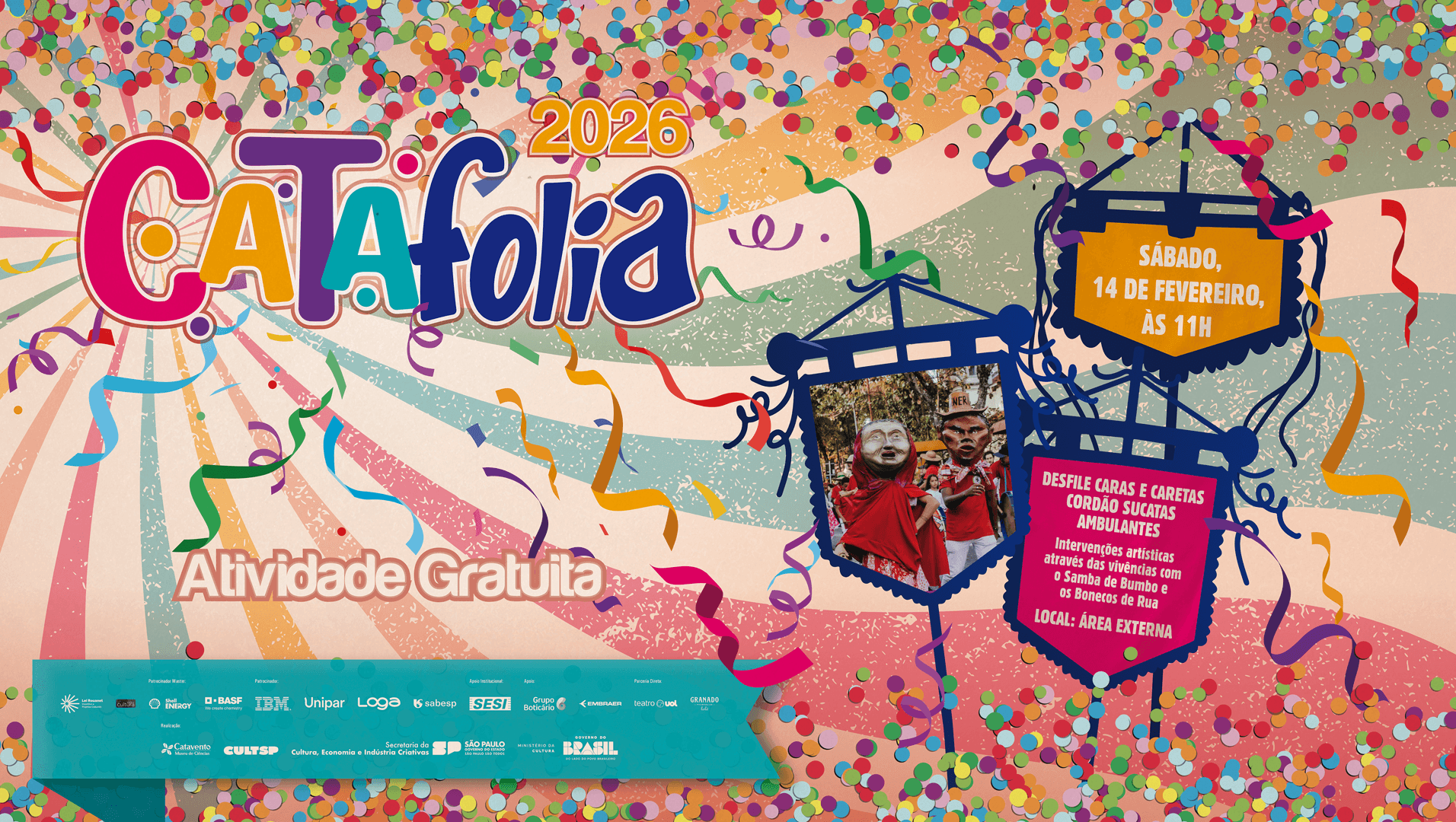 Banner do evento Catafolia - Desfile Caras e Caretas – Cordão Sucatas Ambulantes