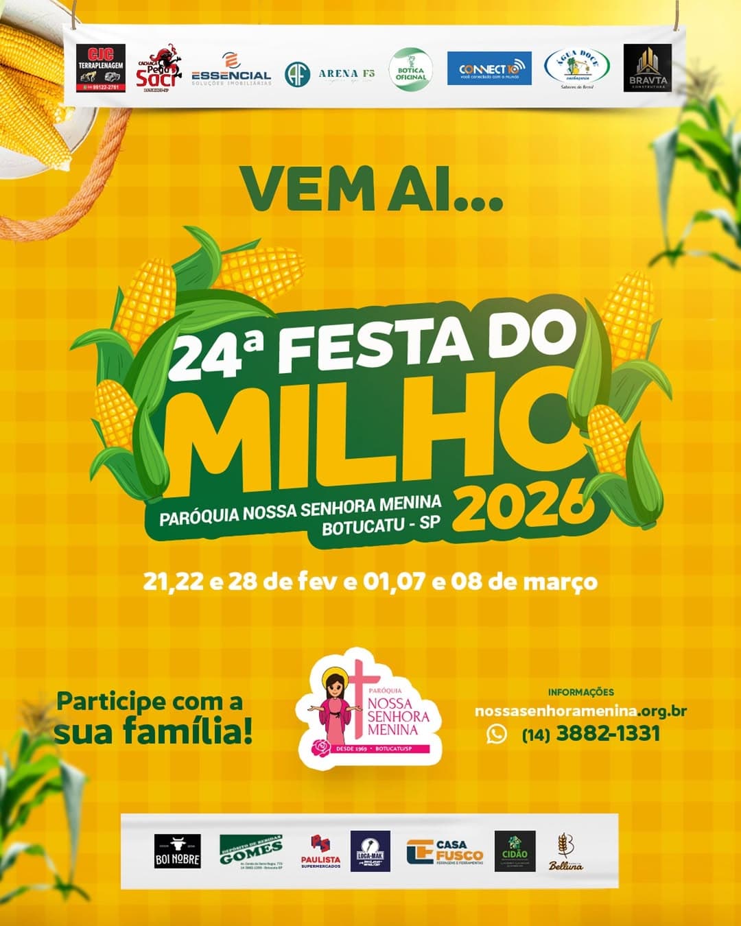 Banner do evento VEM AÍ A 24ª FESTA DO MILHO! 🎉🌽 