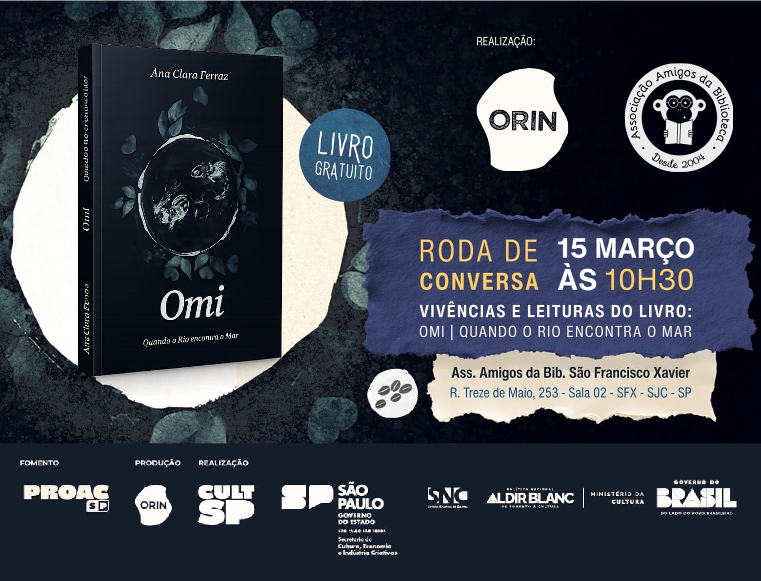Banner do evento Roda de conversa : Vivências e leituras do livro “Omi: Quando o rio encontra o mar”