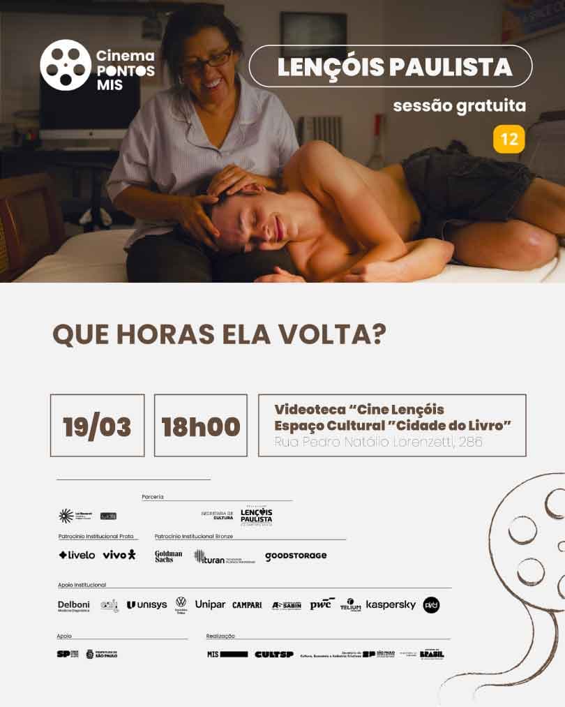 Banner do evento Cinema Pontos MIS: Que horas ela volta?