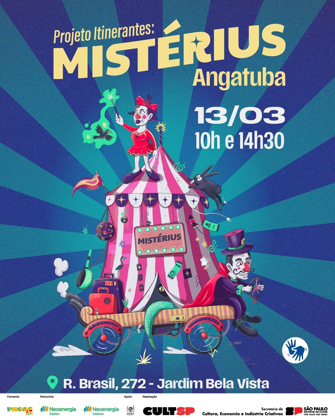 Banner do evento espetáculo Mistérius/Projeto Itinerantes/Angatuba