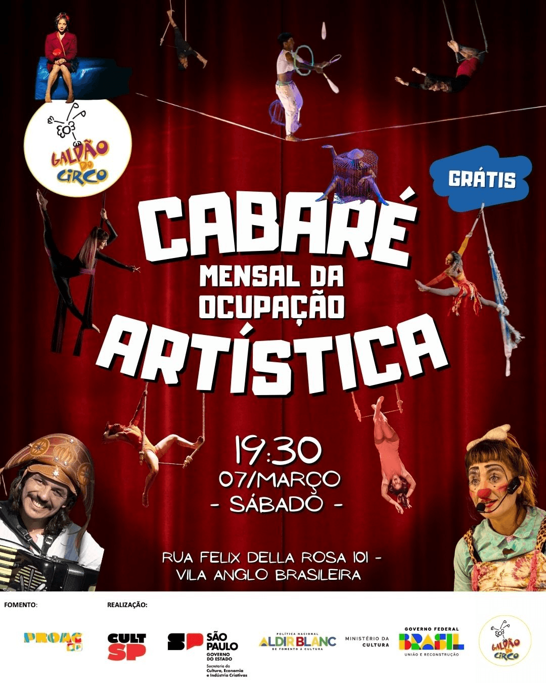Banner do evento Cabaré da Ocupação Artística do Galpão do Circo - março/2026