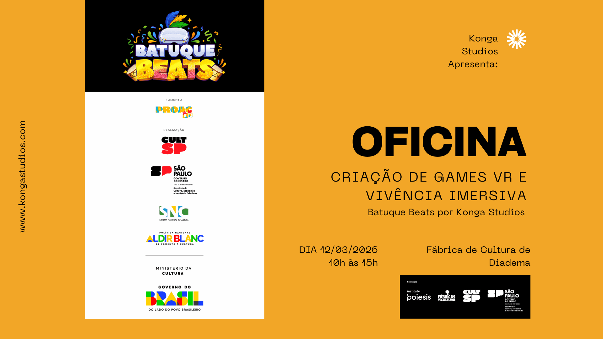 Banner do evento Oficina de Criação de Games VR e Vivência Imersiva - Batuque Beats por Konga Studios