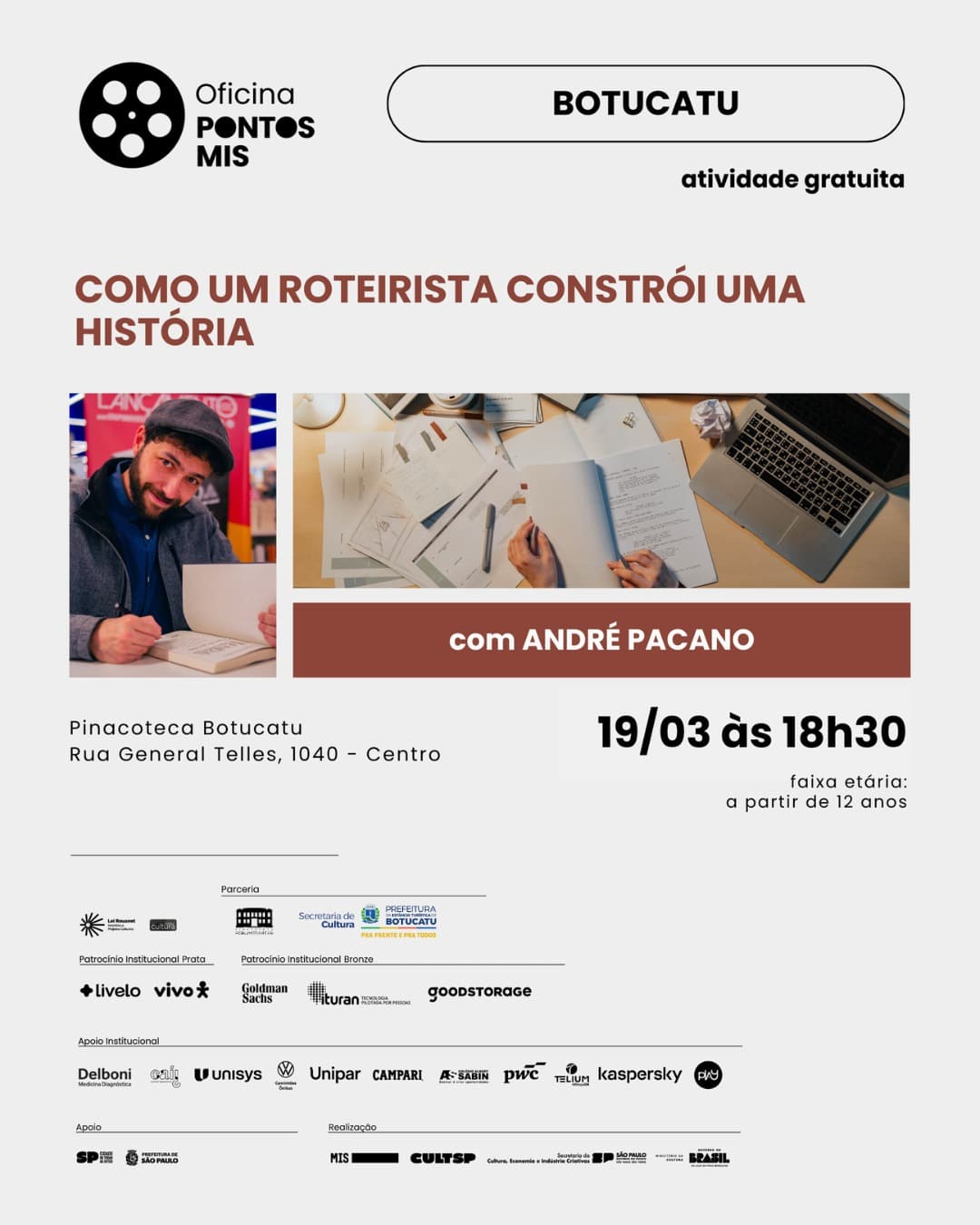 Banner do evento 🎬 Oficina Pontos Mis: Como um roteirista constrói sua história