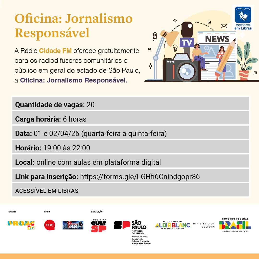 Banner do evento OFICINA: JORNALISMO RESPONSÁVEL