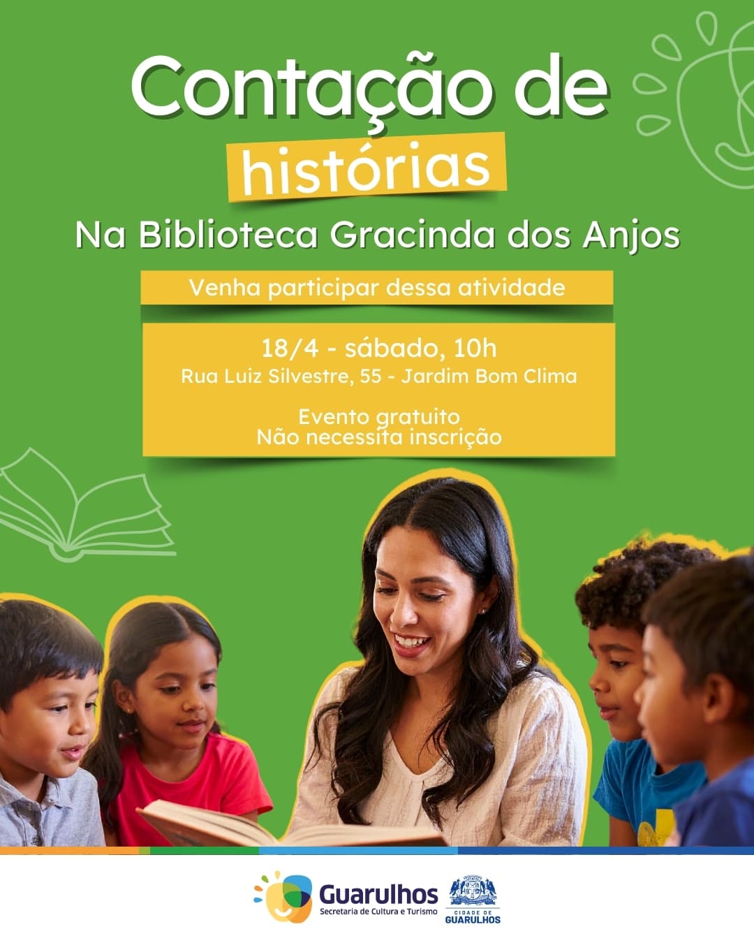 Banner do evento CONTAÇÃO DE HISTÓRIAS NA BIBLIOTECA